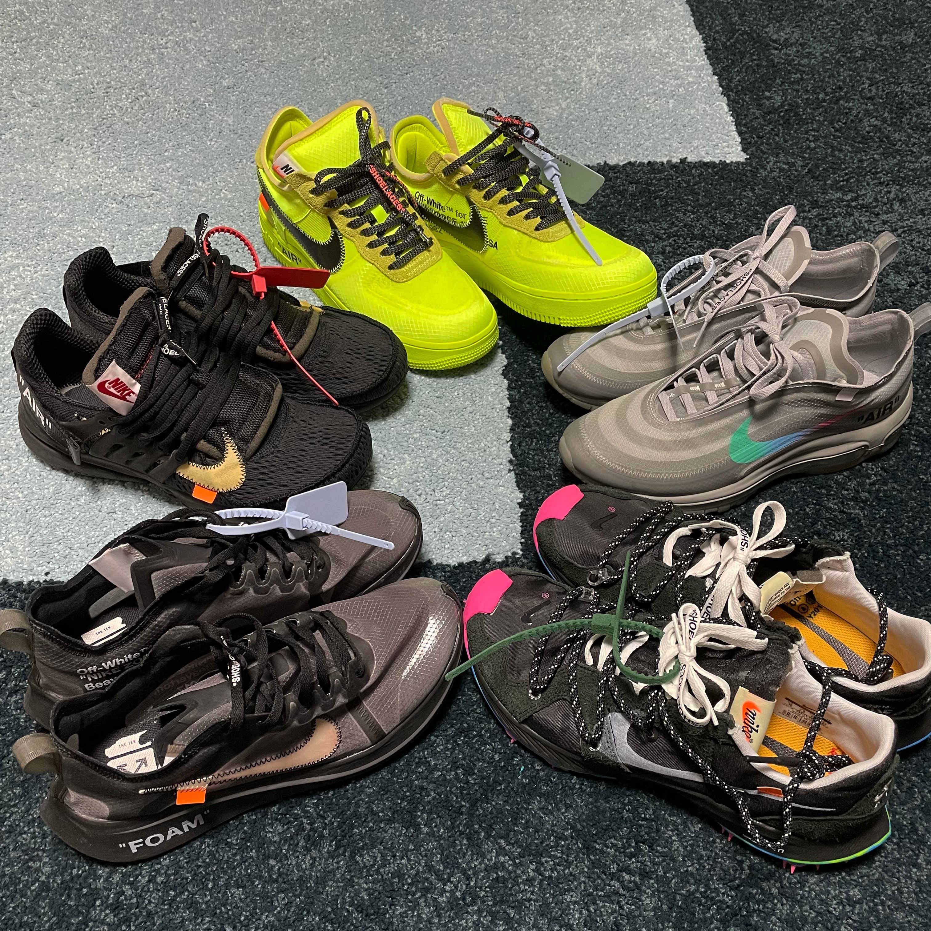 Nike x Off-White Air Force 1 Low Volt, Nike x Off-White Air Max 97 Menta 착용 스타일
