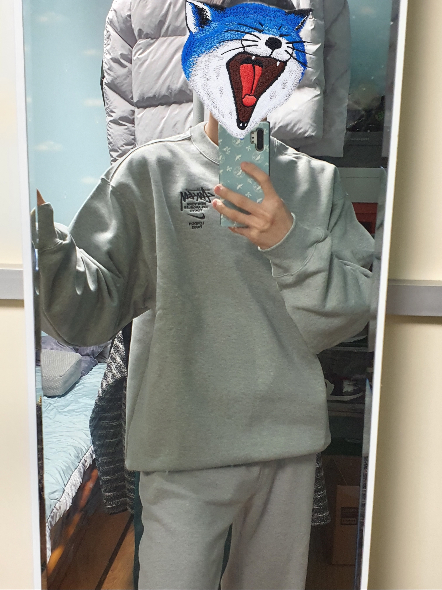 Nike x Stussy NRG ZR Fleece Crewneck Heather Grey - US/EU 착용 스타일