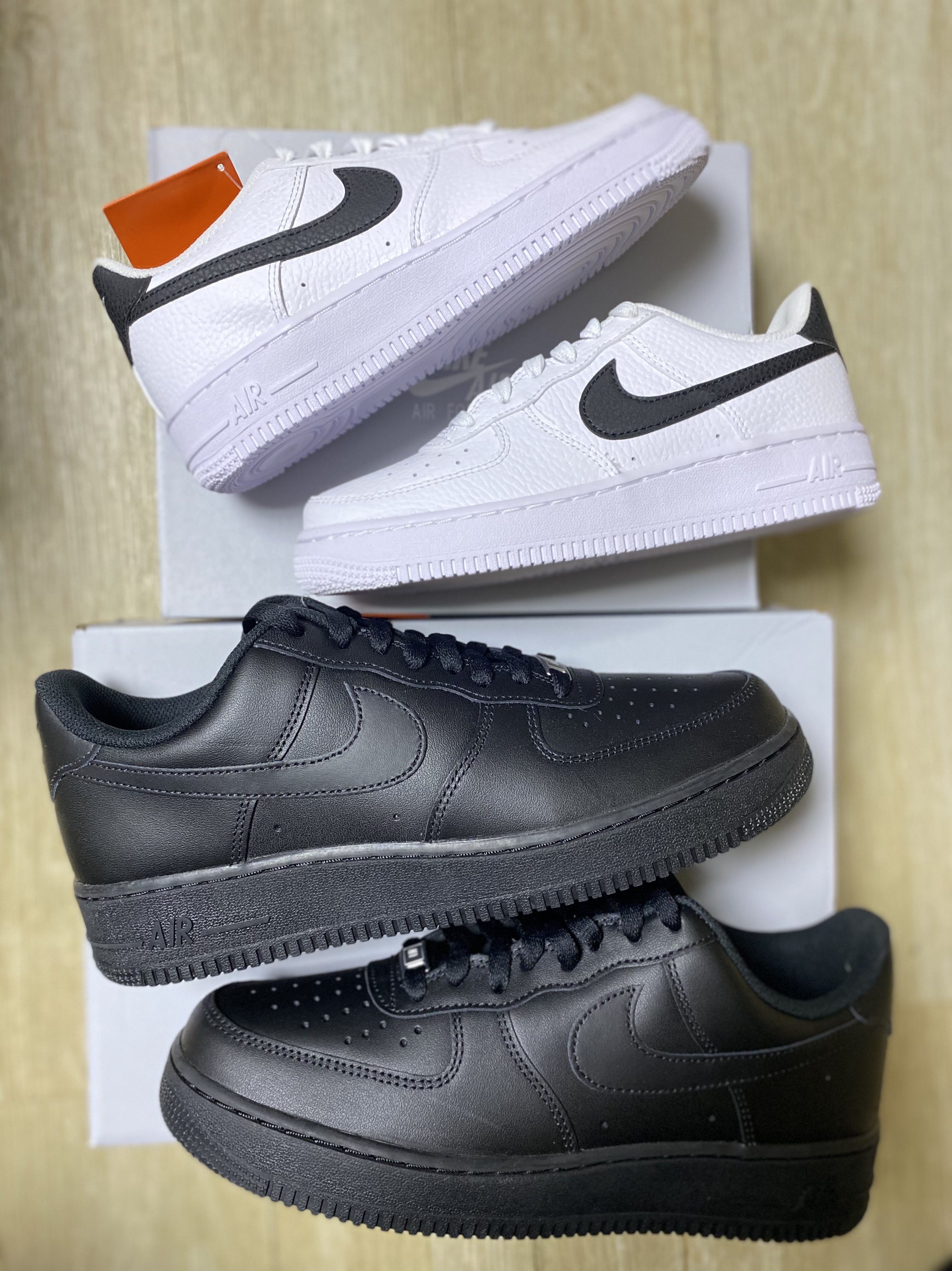 Nike Air Force 1 '07 Low Triple Black, (GS) Nike Air Force 1 White Black 착용 스타일