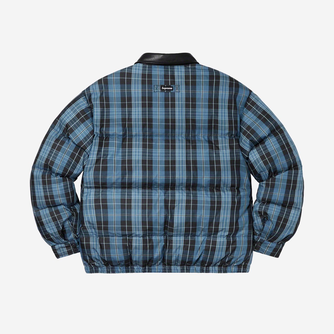 Supreme Leather Collar Puffy Jacket Blue Plaid - 19FW 상세 이미지 2