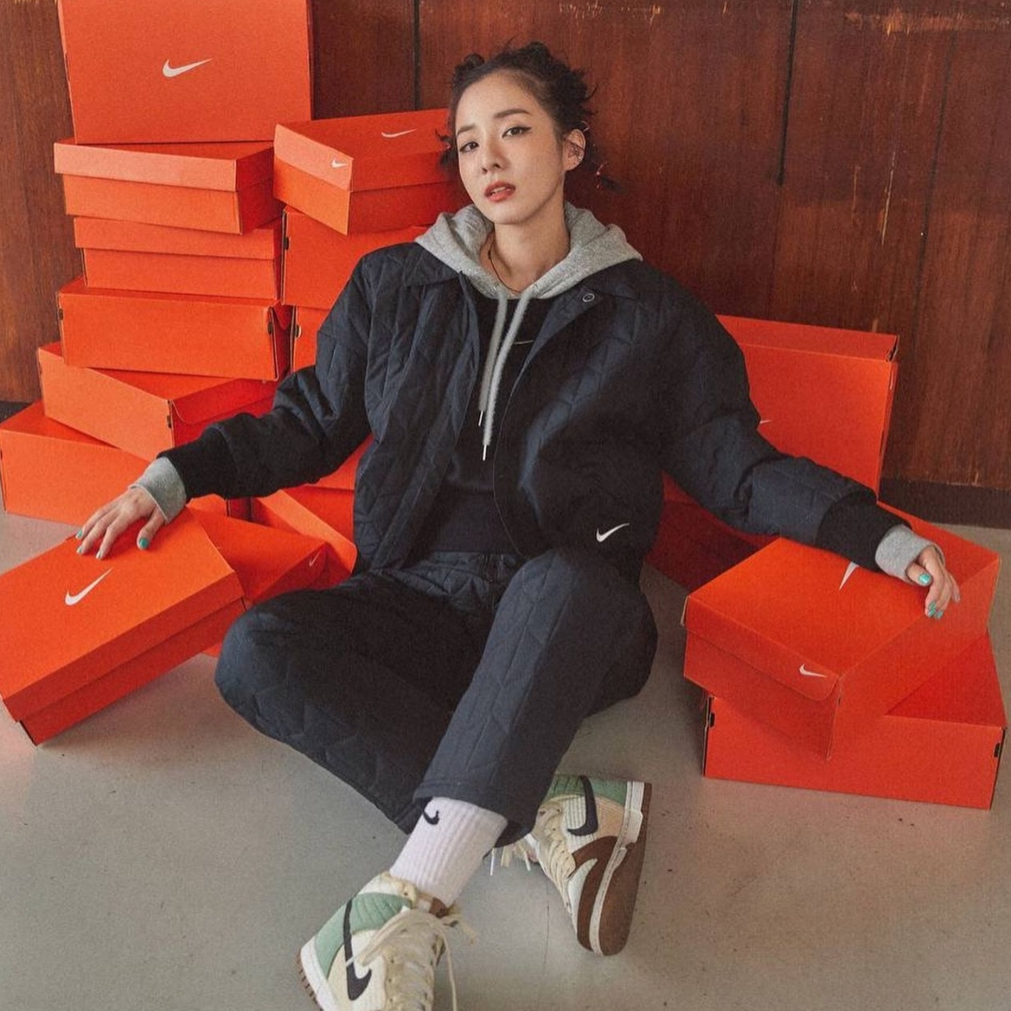 (W) Nike Dunk High Next Nature Summit White 착용 스타일