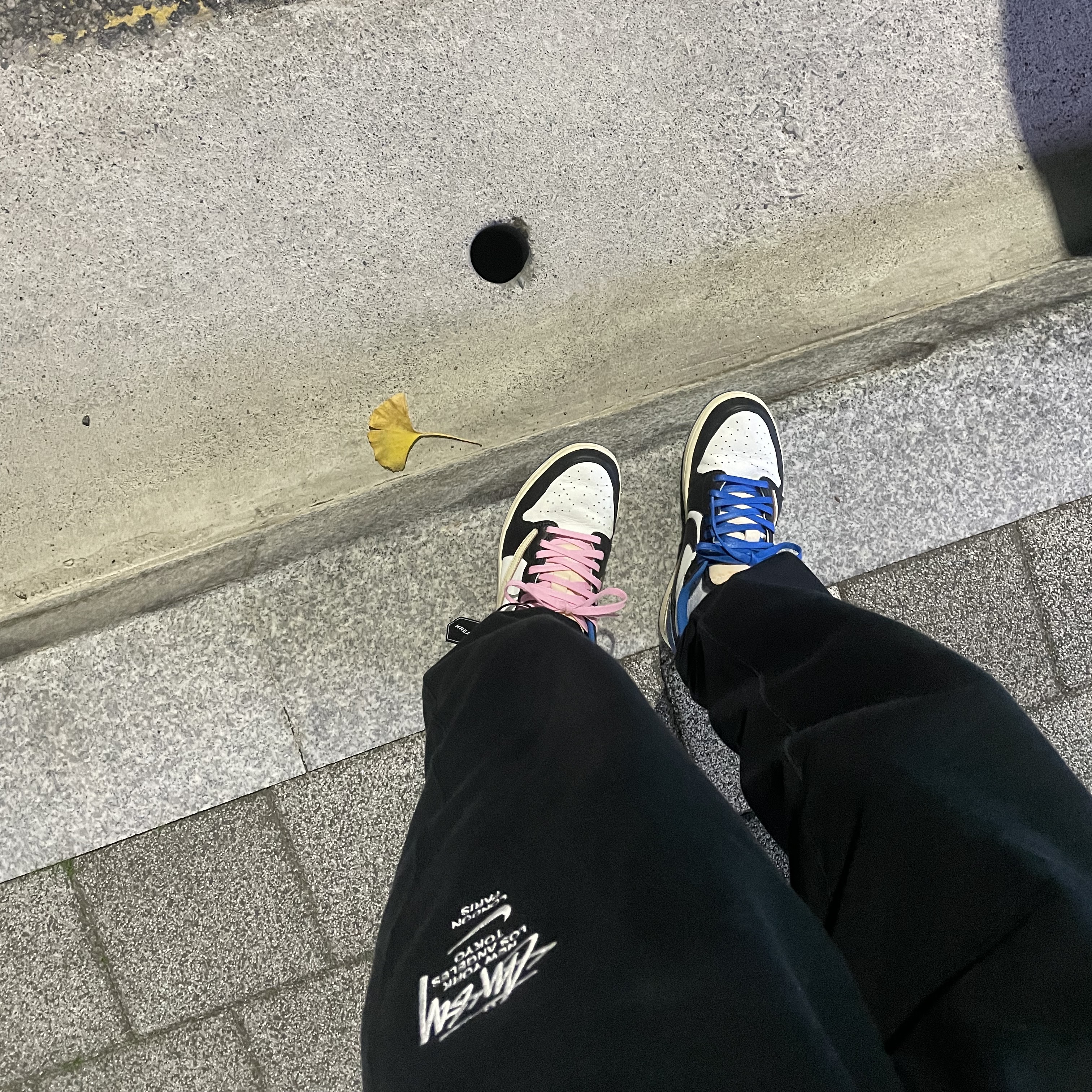 Jordan 1 x Travis Scott x Fragment Retro Low OG SP Military Blue, Nike x Stussy NRG ZR Fleece Pants Black - US/EU 착용 스타일