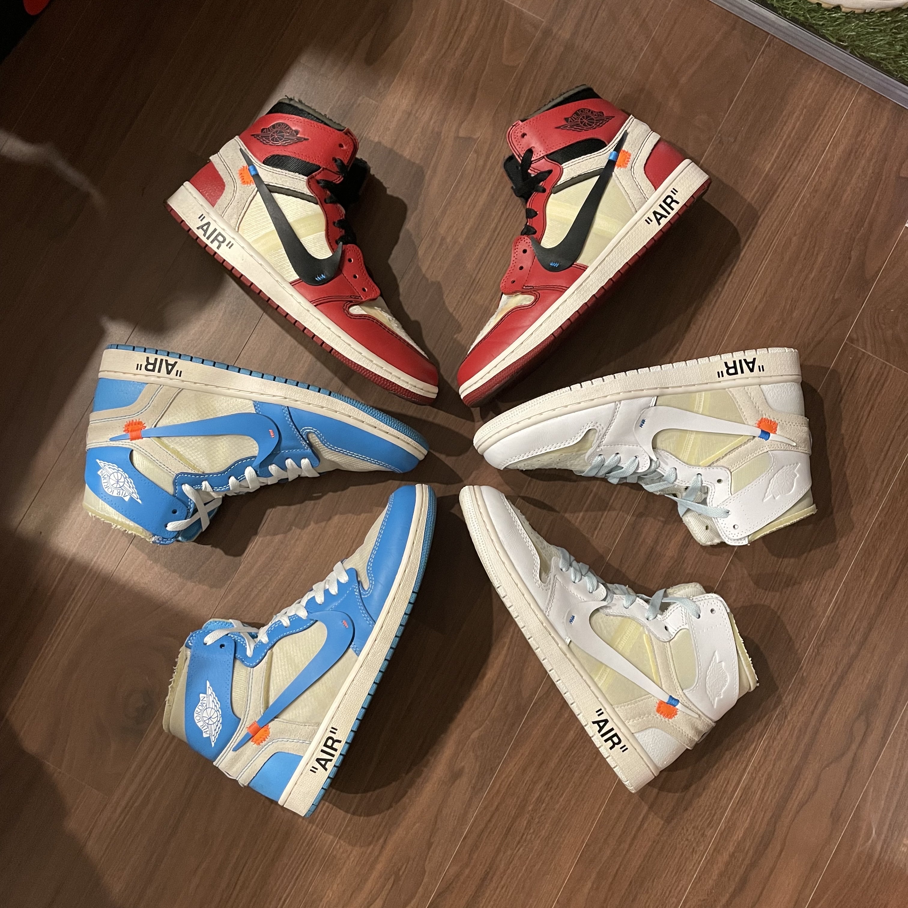 Jordan 1 x Off-White Retro High University Blue, Jordan 1 x Off-White Retro High Chicago The Ten 착용 스타일