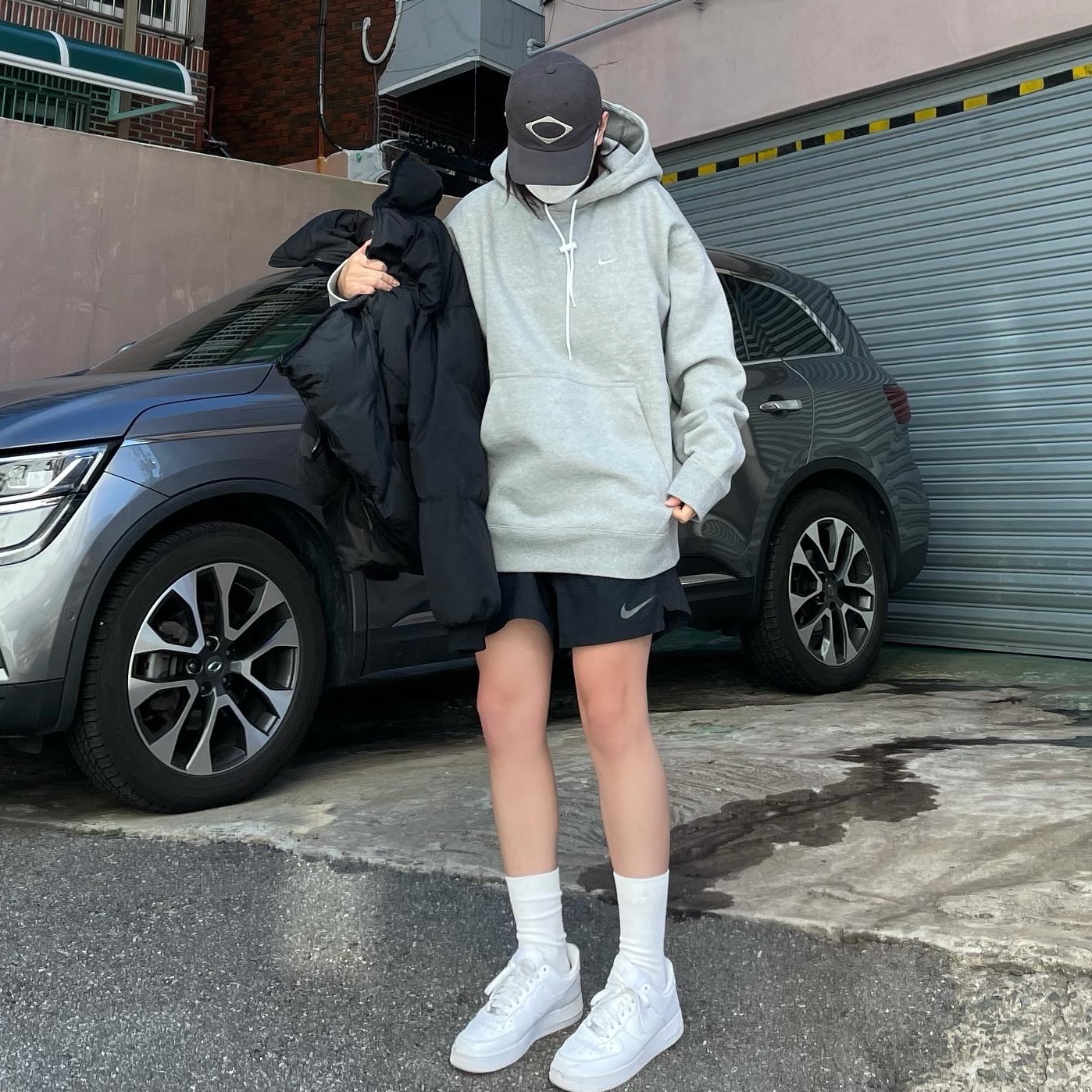 Nike NRG Solo Swoosh Fleece Hoodie Dark Grey Heather - US/EU, (W) Nike Air Force 1 '07 Low White 착용 스타일 - 1