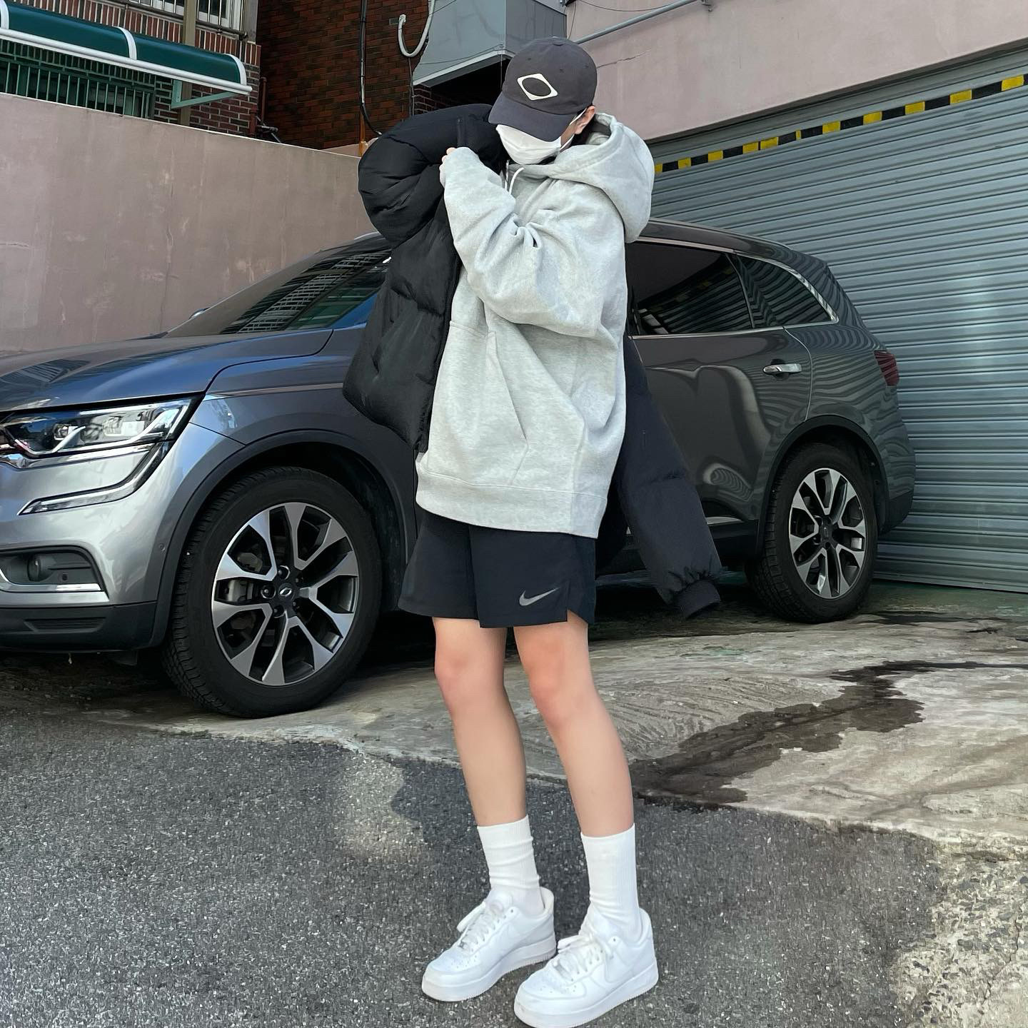 Nike NRG Solo Swoosh Fleece Hoodie Dark Grey Heather - US/EU, (W) Nike Air Force 1 '07 Low White 착용 스타일 - 2