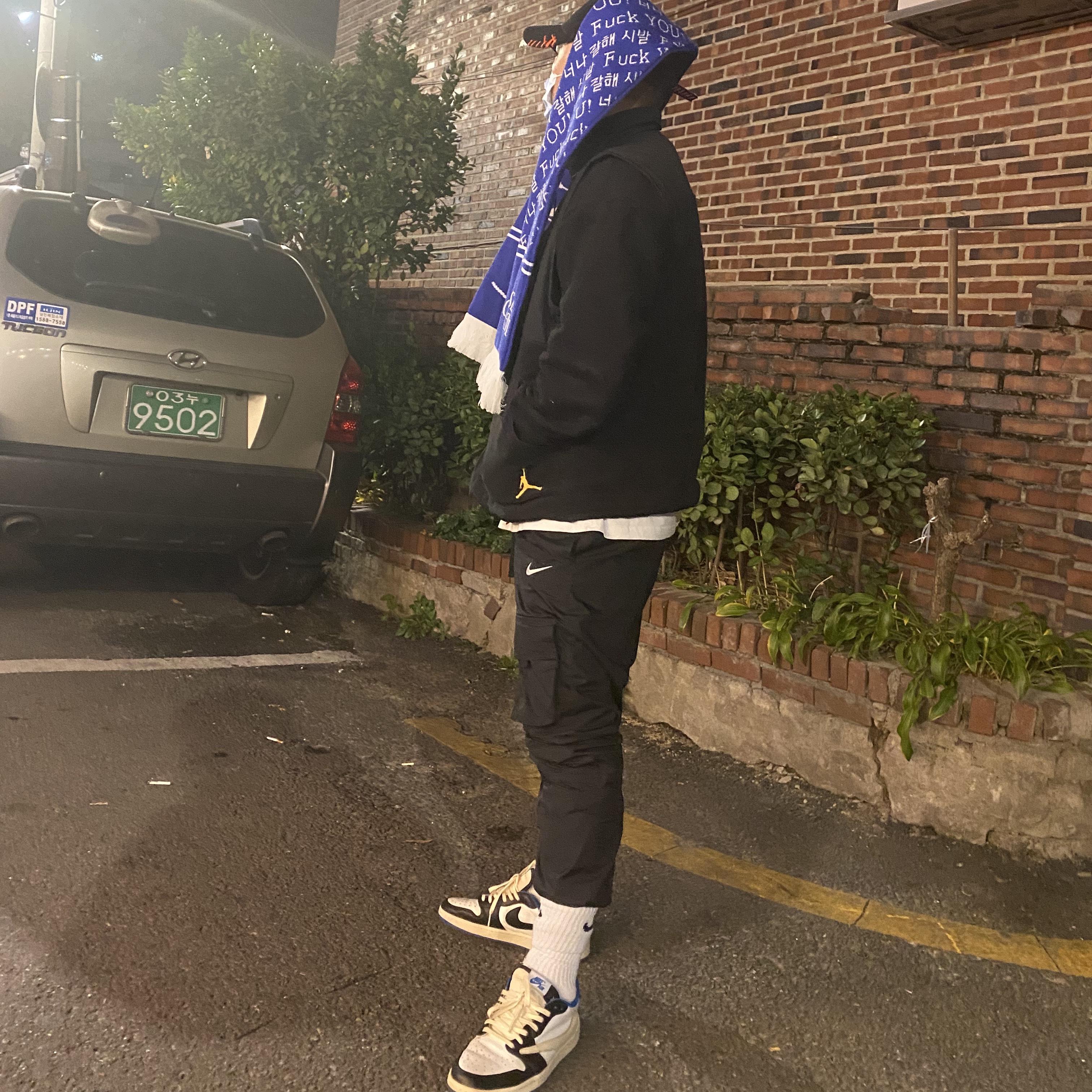 Jordan 1 x Travis Scott x Fragment Retro Low OG SP Military Blue 착용 스타일