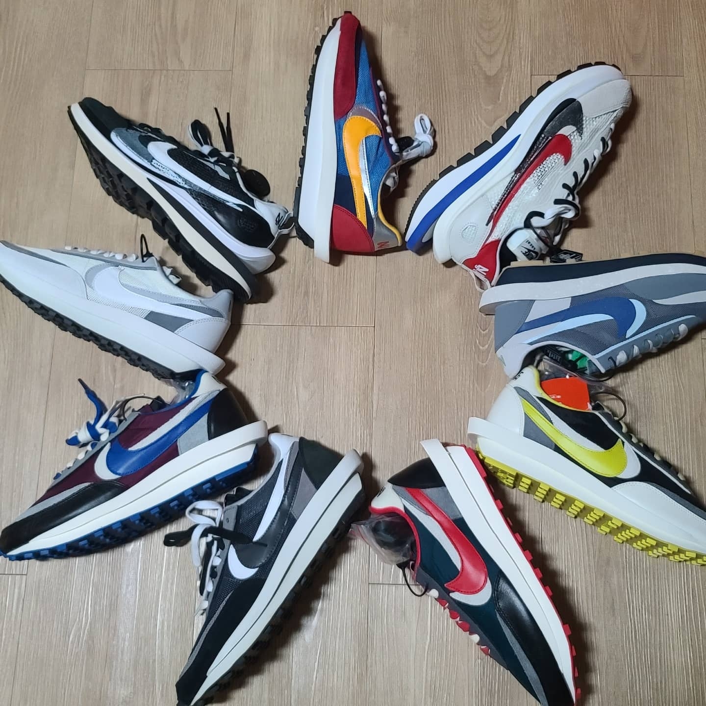 Nike x Sacai x Undercover LDWaffle Black Bright Citron, Nike x Sacai x Clot LDWaffle Cool Grey 착용 스타일