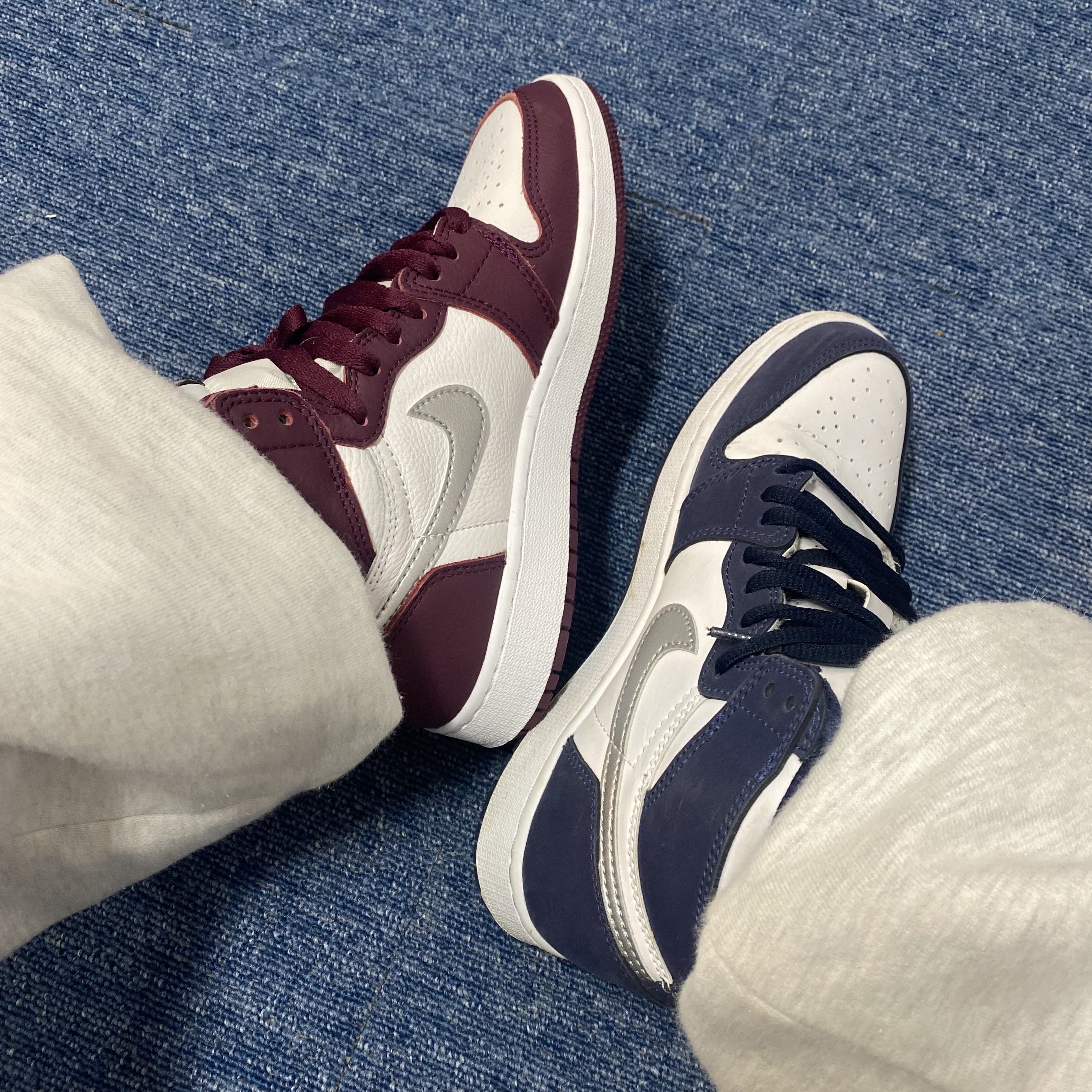 (GS) Jordan 1 Retro High OG Bordeaux, (GS) Jordan 1 Retro High OG CO.JP Midnight Navy 착용 스타일 - 2