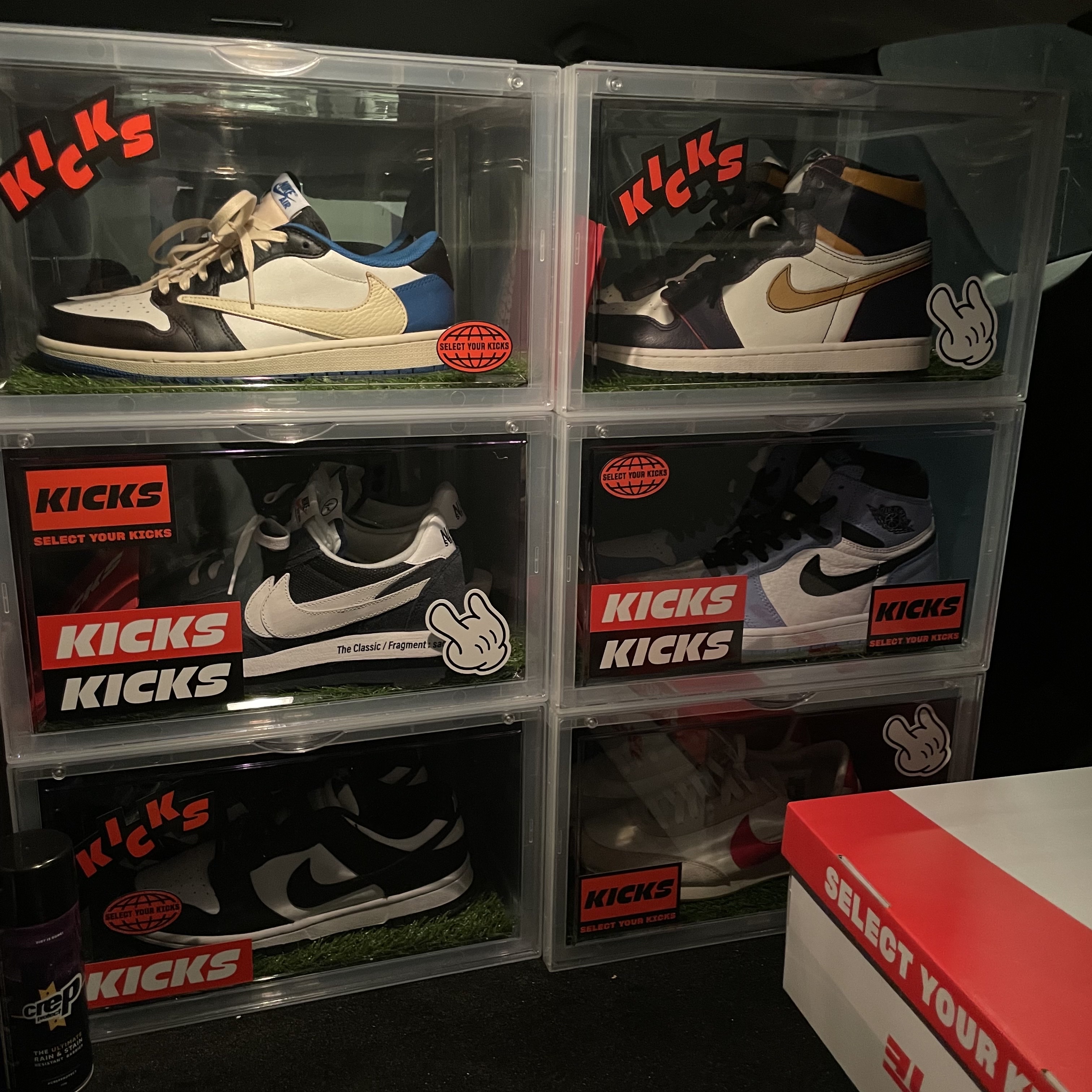 Jordan 1 x Travis Scott x Fragment Retro Low OG SP Military Blue, Nike x Sacai x Fragment LDWaffle Blackened Blue 착용 스타일