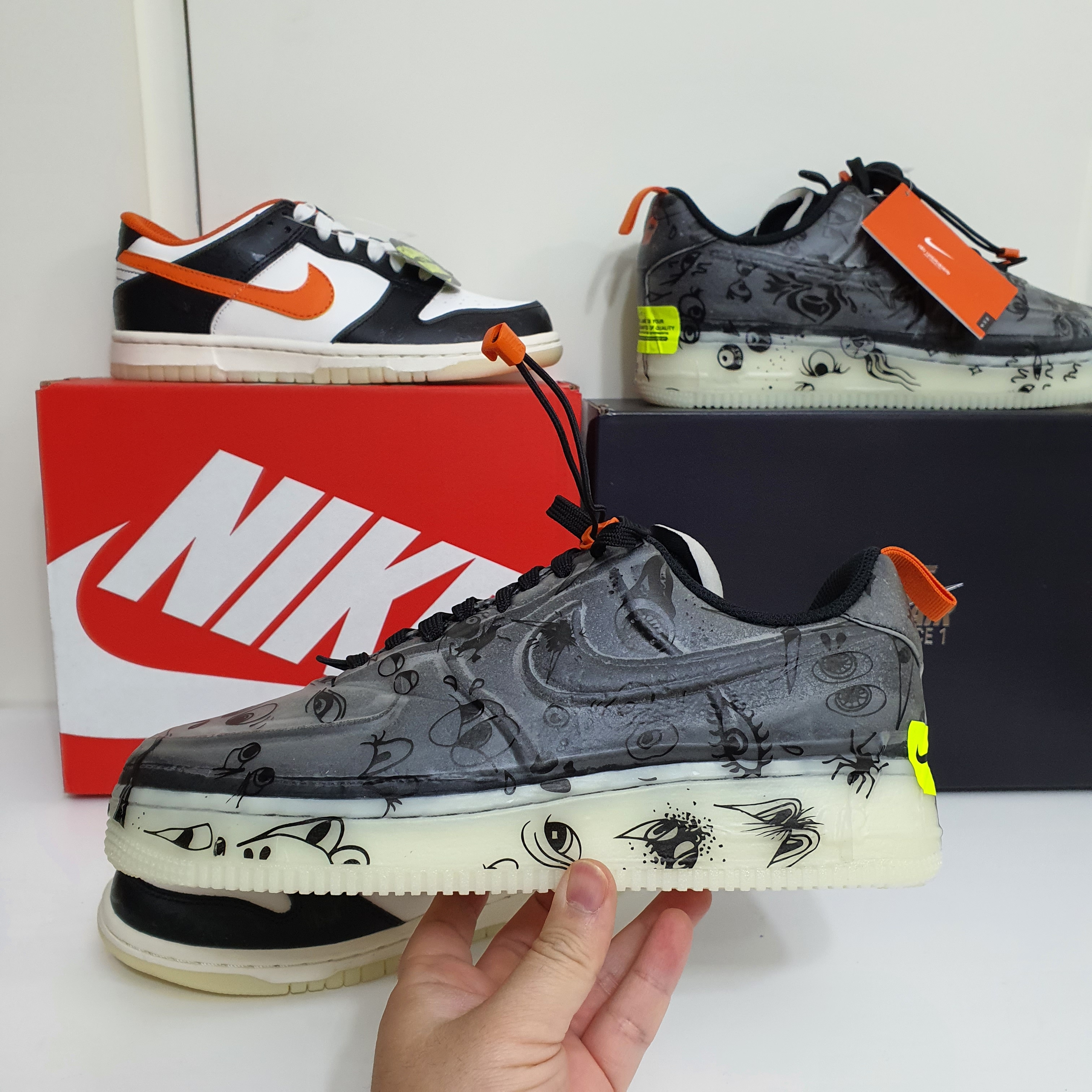 (GS) Nike Dunk Low PRM Halloween, Nike Air Force 1 Low Experimental Halloween 착용 스타일 - 2