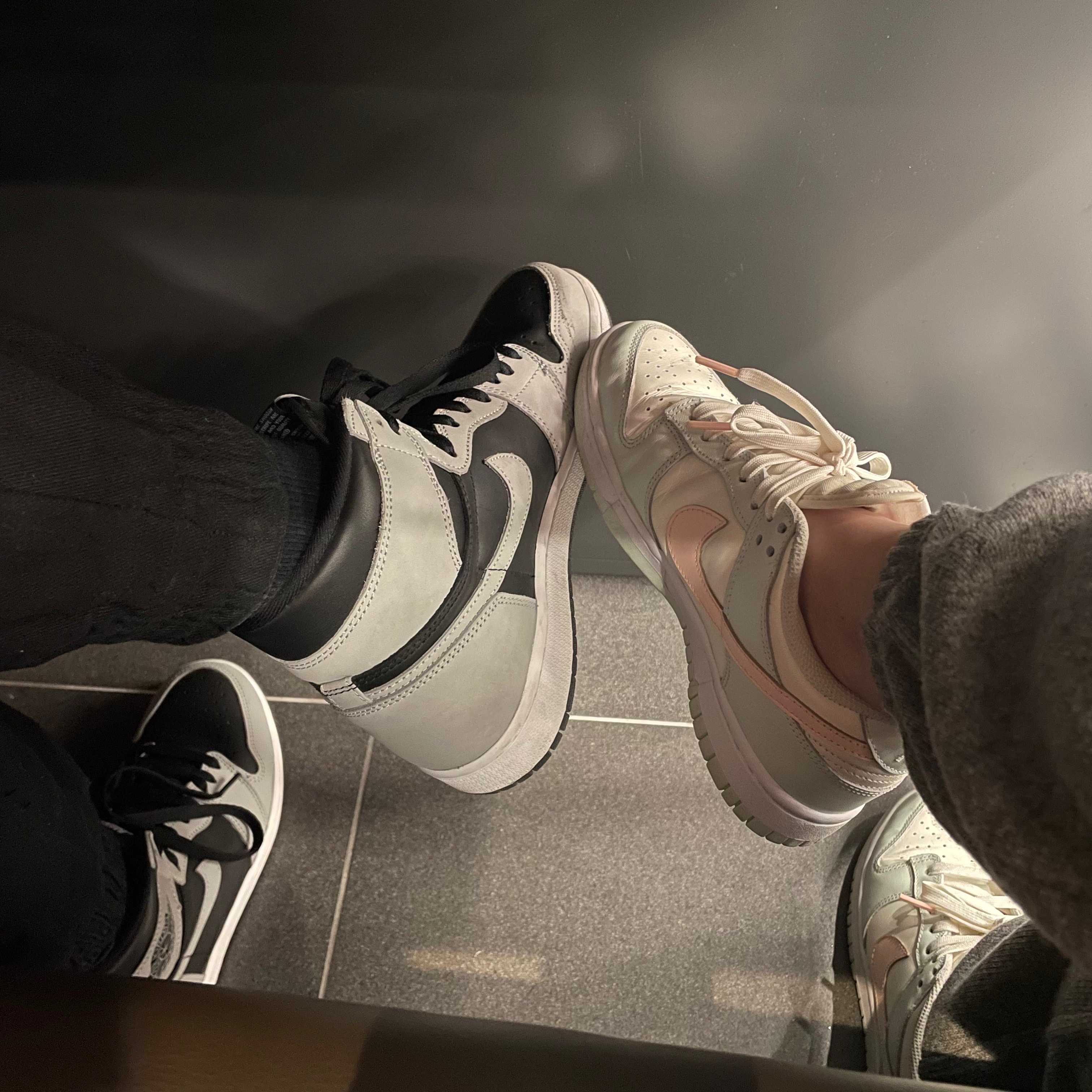 (W) Nike Dunk Low Barely Green, Jordan 1 Retro High OG Shadow 2.0 착용 스타일