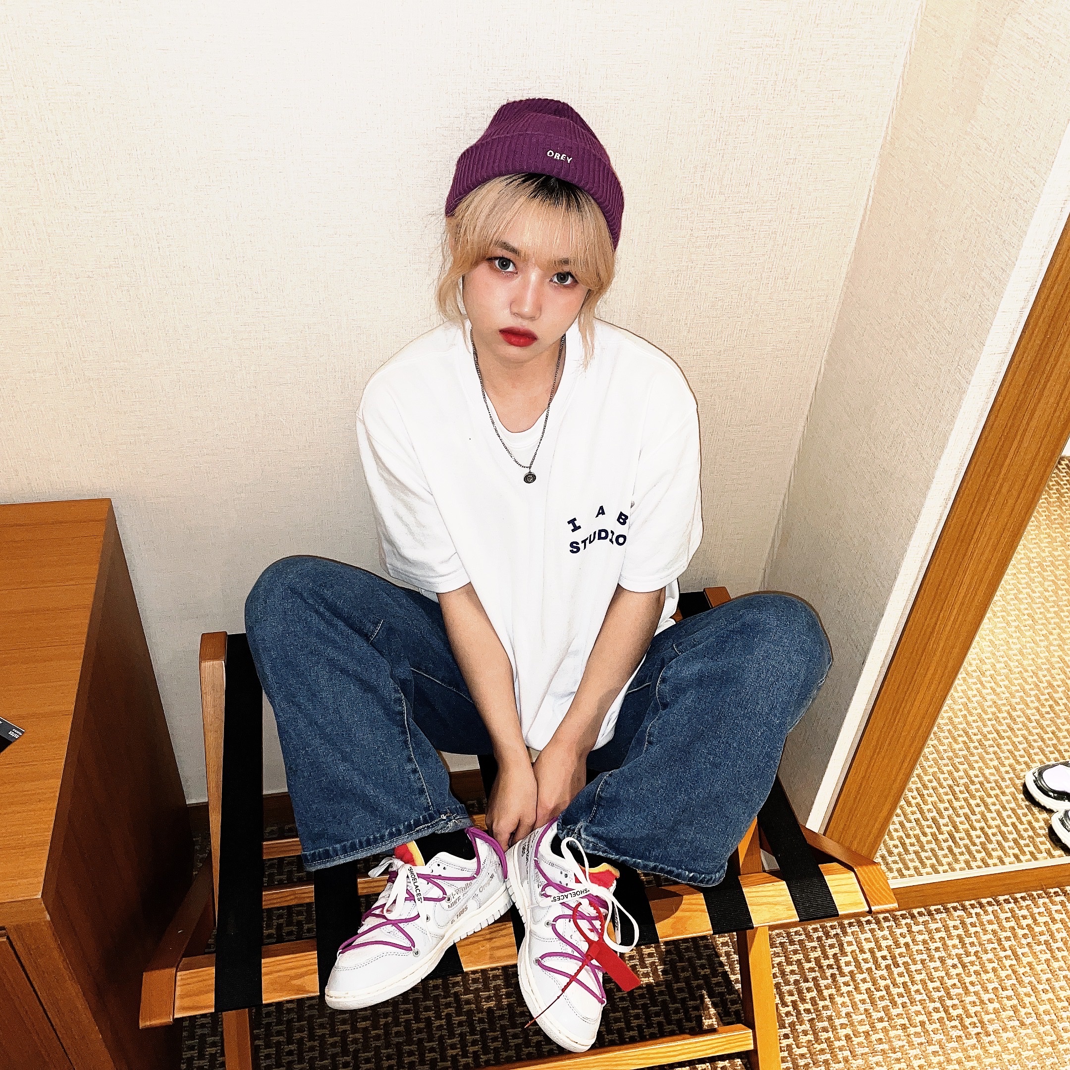 Nike x Off-White Dunk Low The 50 - Lot 45, IAB Studio T-Shirt White 착용 스타일