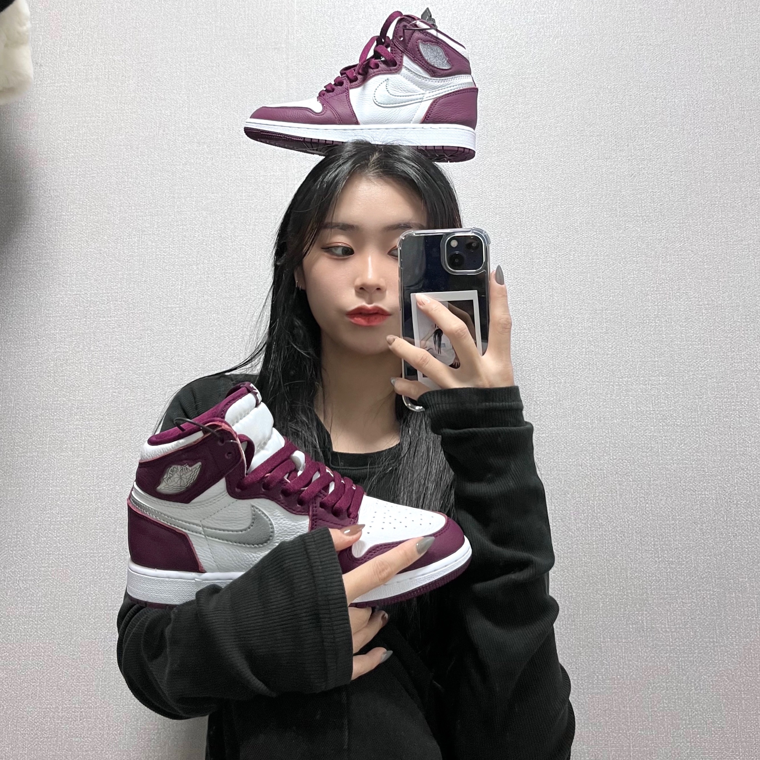 (GS) Jordan 1 Retro High OG Bordeaux, Jordan 1 Retro High OG Bordeaux 착용 스타일