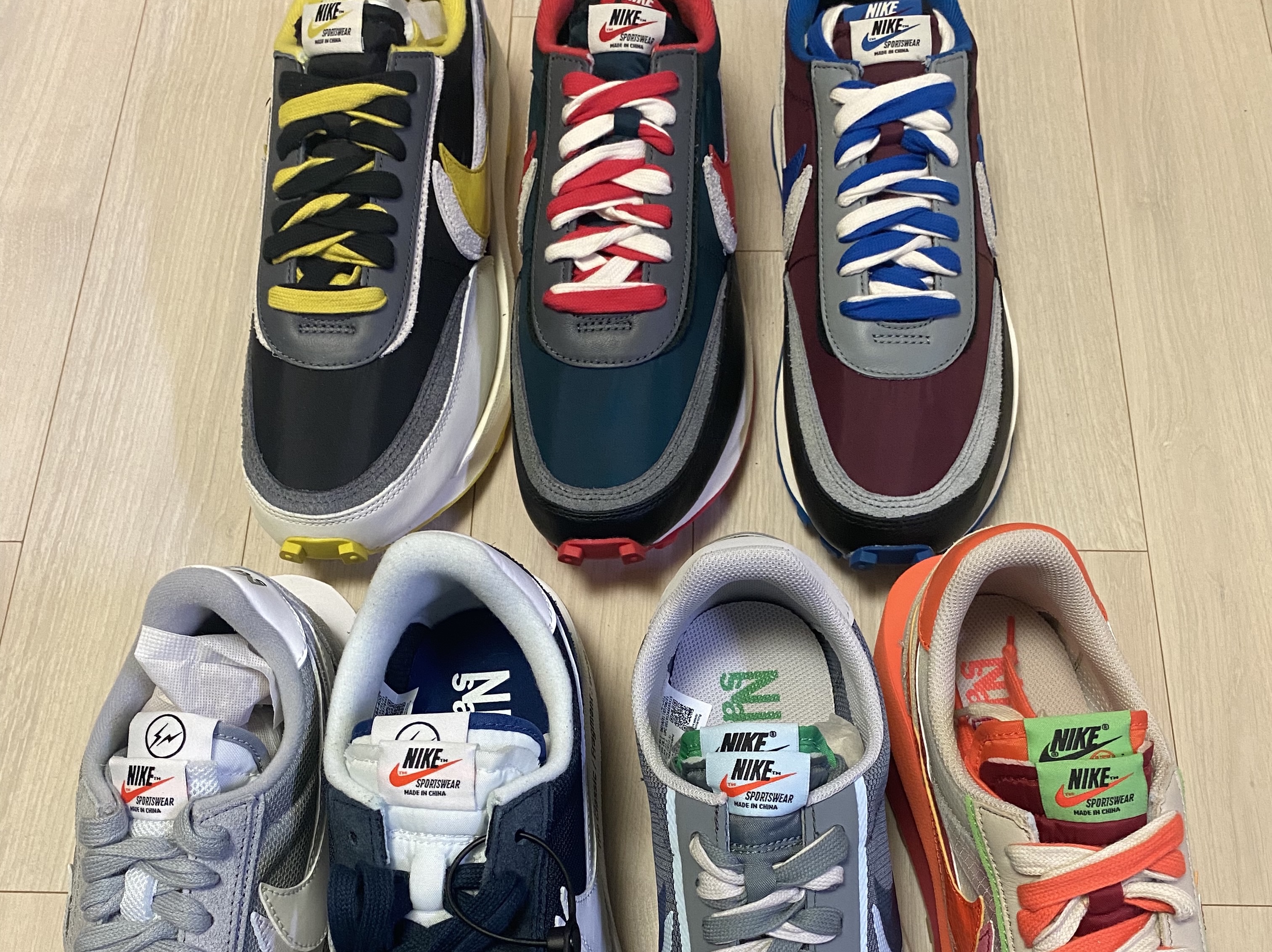 Nike x Sacai x Fragment LDWaffle Light Smoke Grey, Nike x Sacai x Fragment LDWaffle Blackened Blue 착용 스타일 - 4