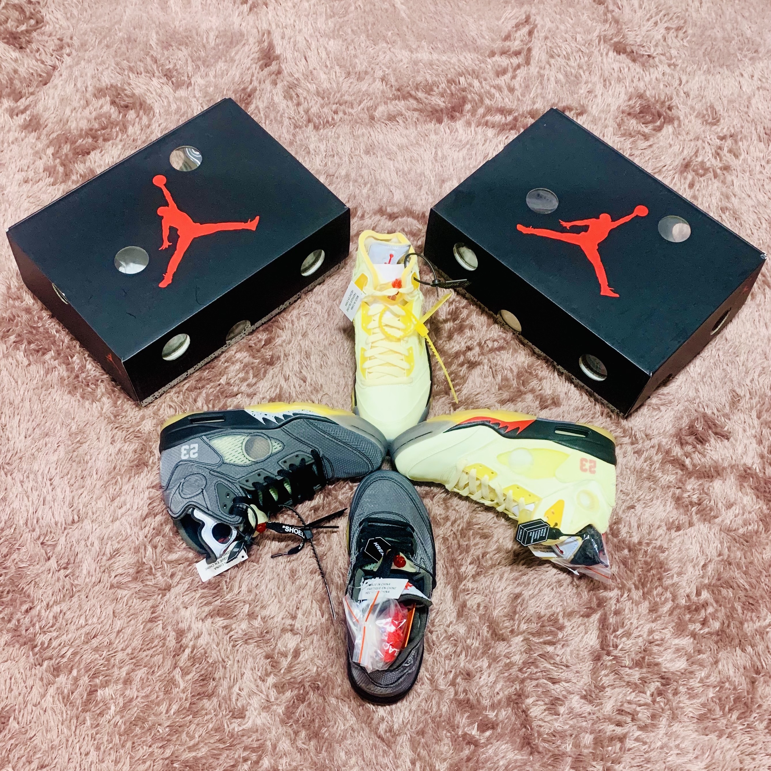 Jordan 5 x Off-White Retro SP Sail Fire Red, Jordan 5 x Off-White Retro SP Black Muslin 착용 스타일 - 2