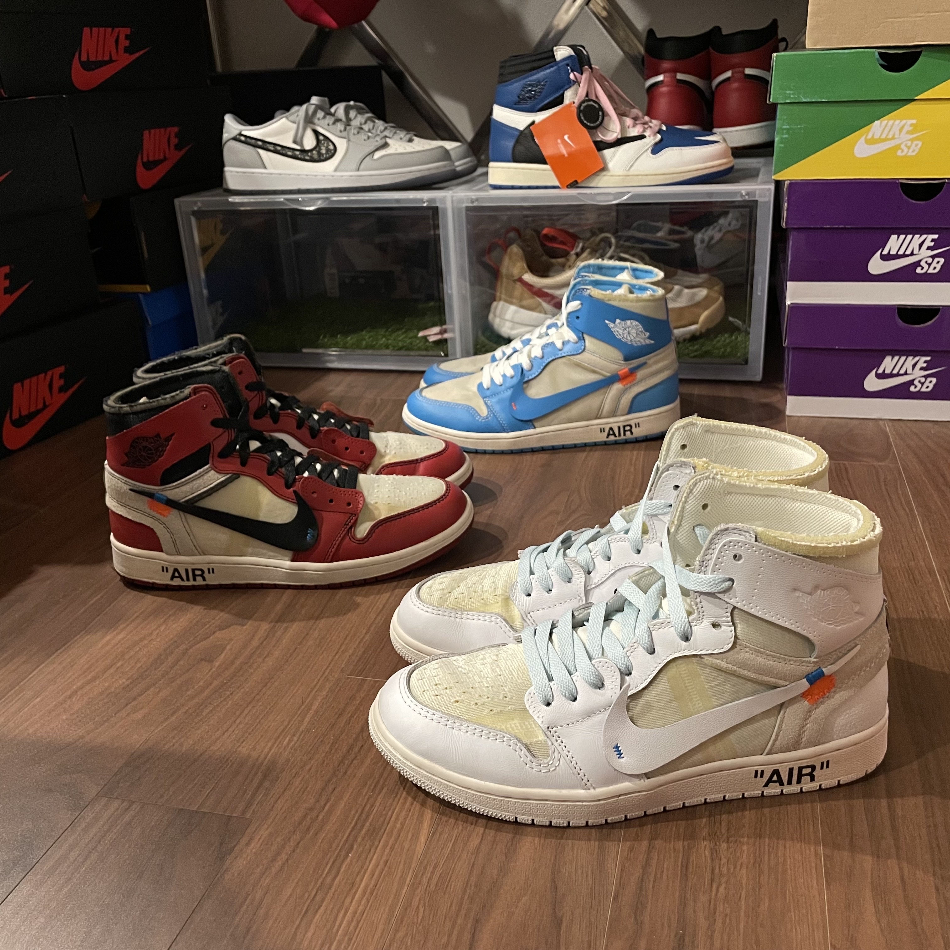 Jordan 1 x Off-White Retro High University Blue, Jordan 1 x Off-White Retro High Chicago The Ten 착용 스타일
