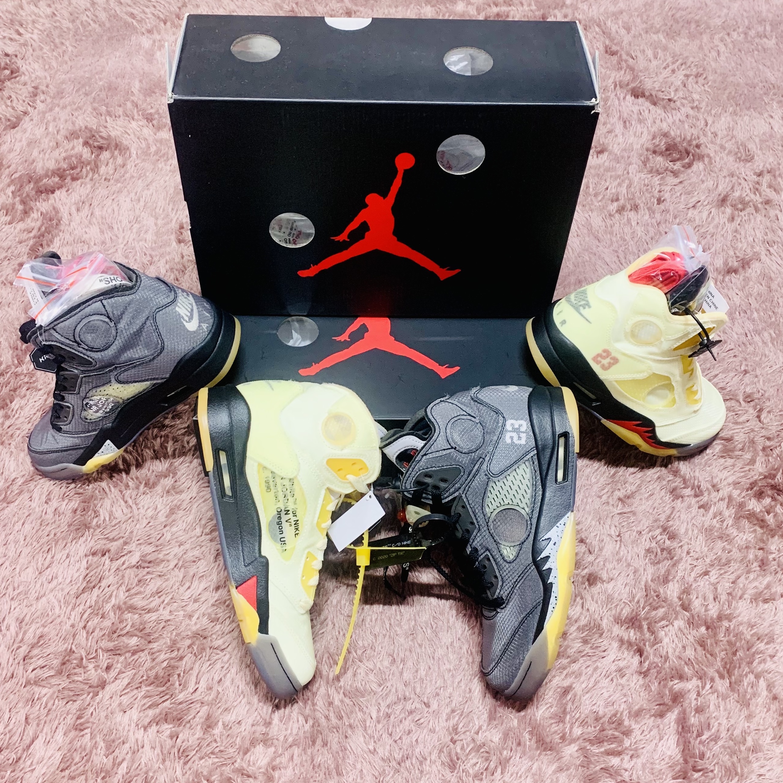Jordan 5 x Off-White Retro SP Sail Fire Red, Jordan 5 x Off-White Retro SP Black Muslin 착용 스타일 - 3