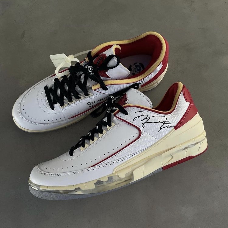 Jordan 2 x Off-White Retro Low SP White and Varsity Red 착용 스타일 - 2