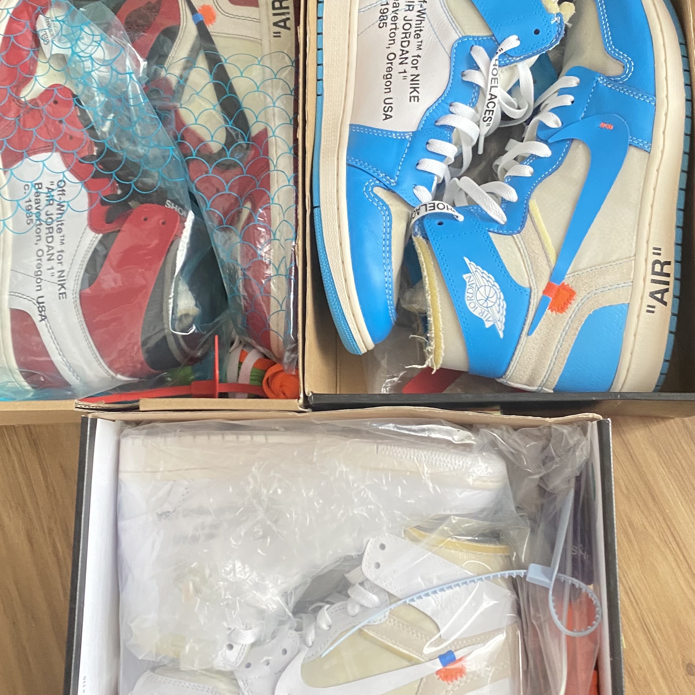 Jordan 1 x Off-White Retro High University Blue, Jordan 1 x Off-White Retro High Chicago The Ten 착용 스타일