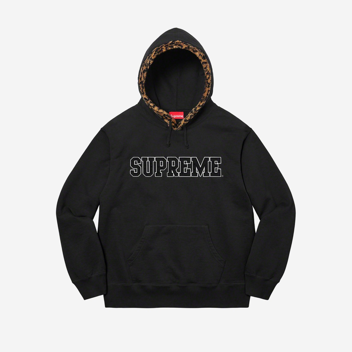 Supreme Leopard Trim Hooded Sweatshirt Black - 21FW 상세 이미지 1