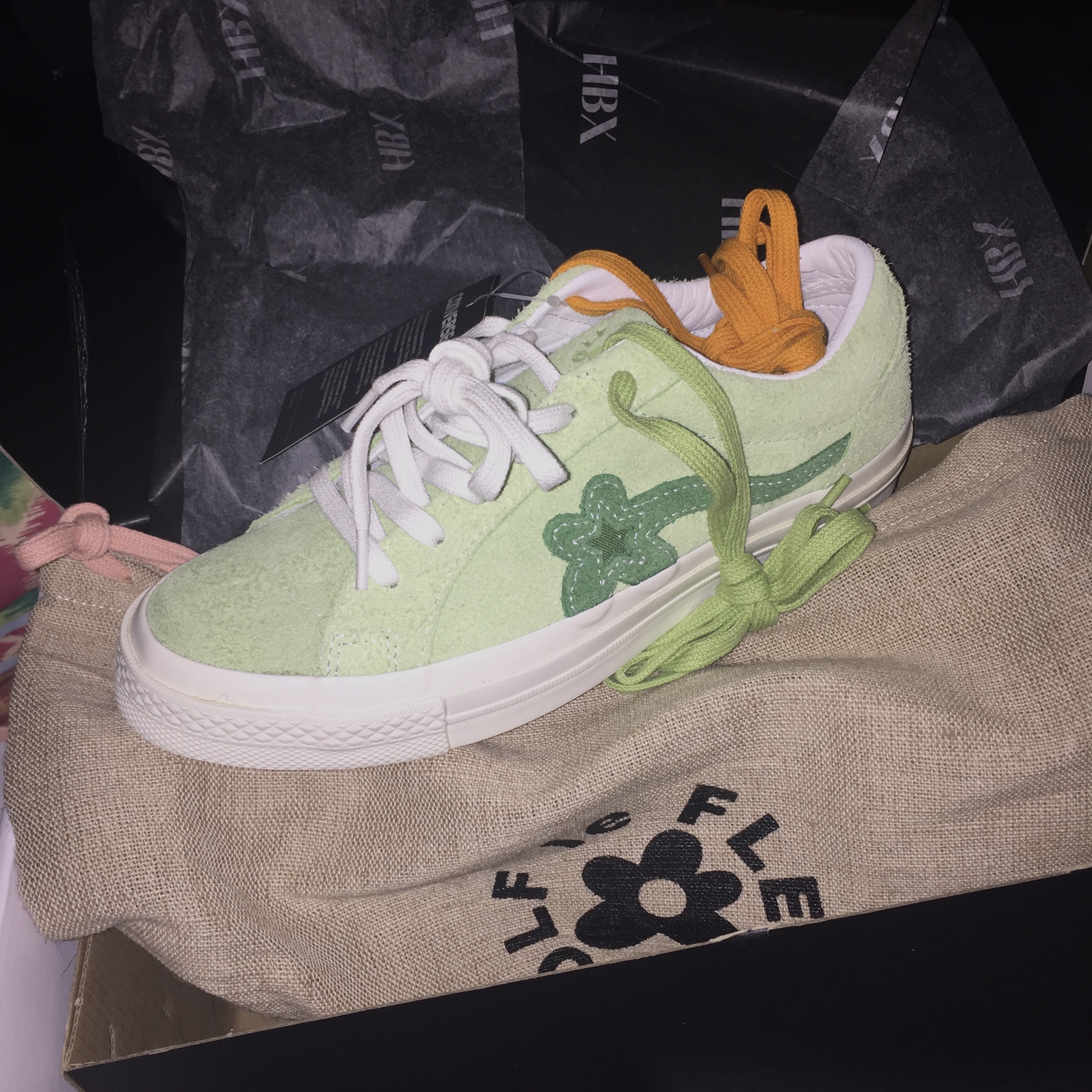 Converse x Golf le Fleur One Star Ox Jade Lime 착용 스타일