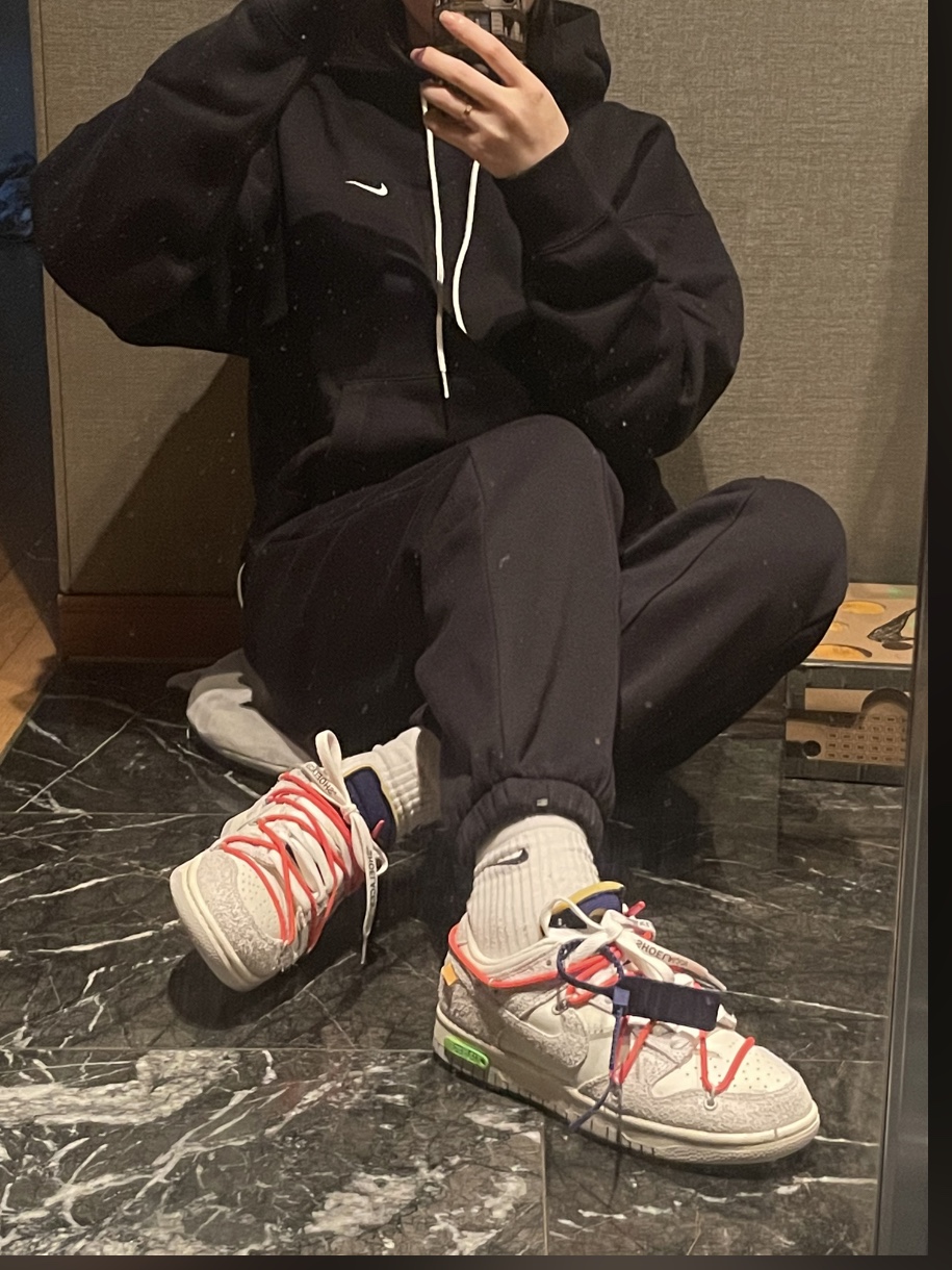 Nike NRG Solo Swoosh Fleece Hoodie Black White - US/EU, Nike x Off-White Dunk Low The 50 - Lot 13 착용 스타일 - 2