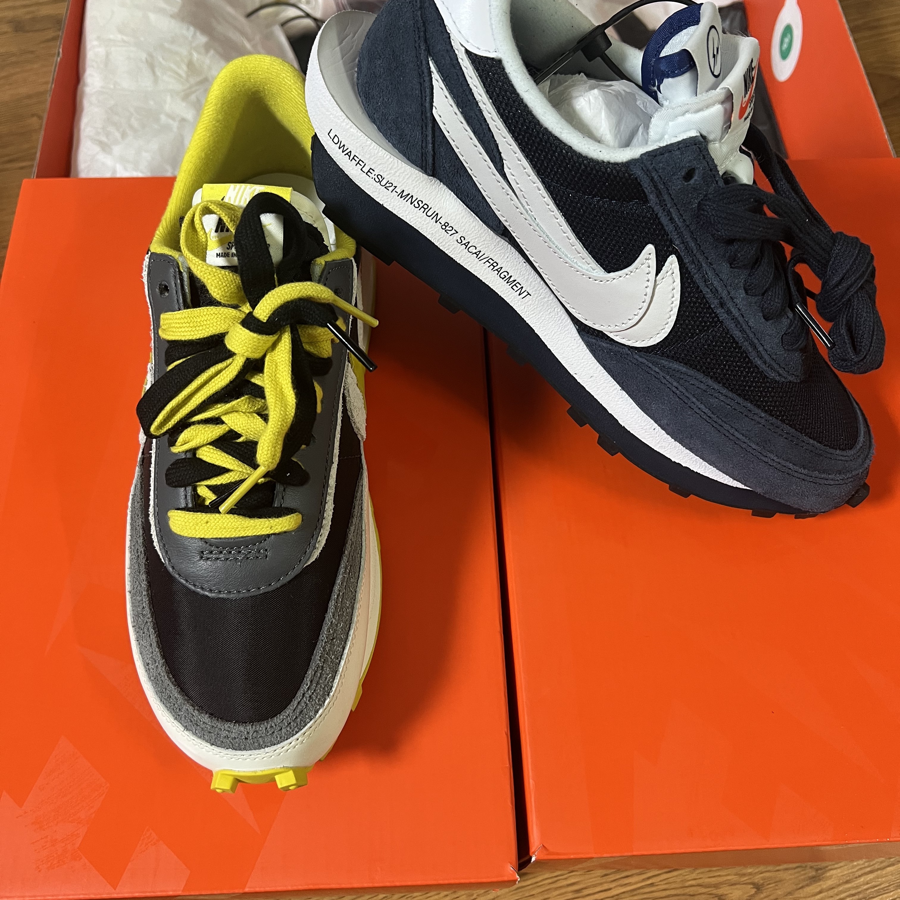 Nike x Sacai x Fragment LDWaffle Blackened Blue, Nike x Sacai x Undercover LDWaffle Black Bright Citron 착용 스타일