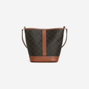 Celine Small Bucket in Triomphe Canvas and Calfskin Tan