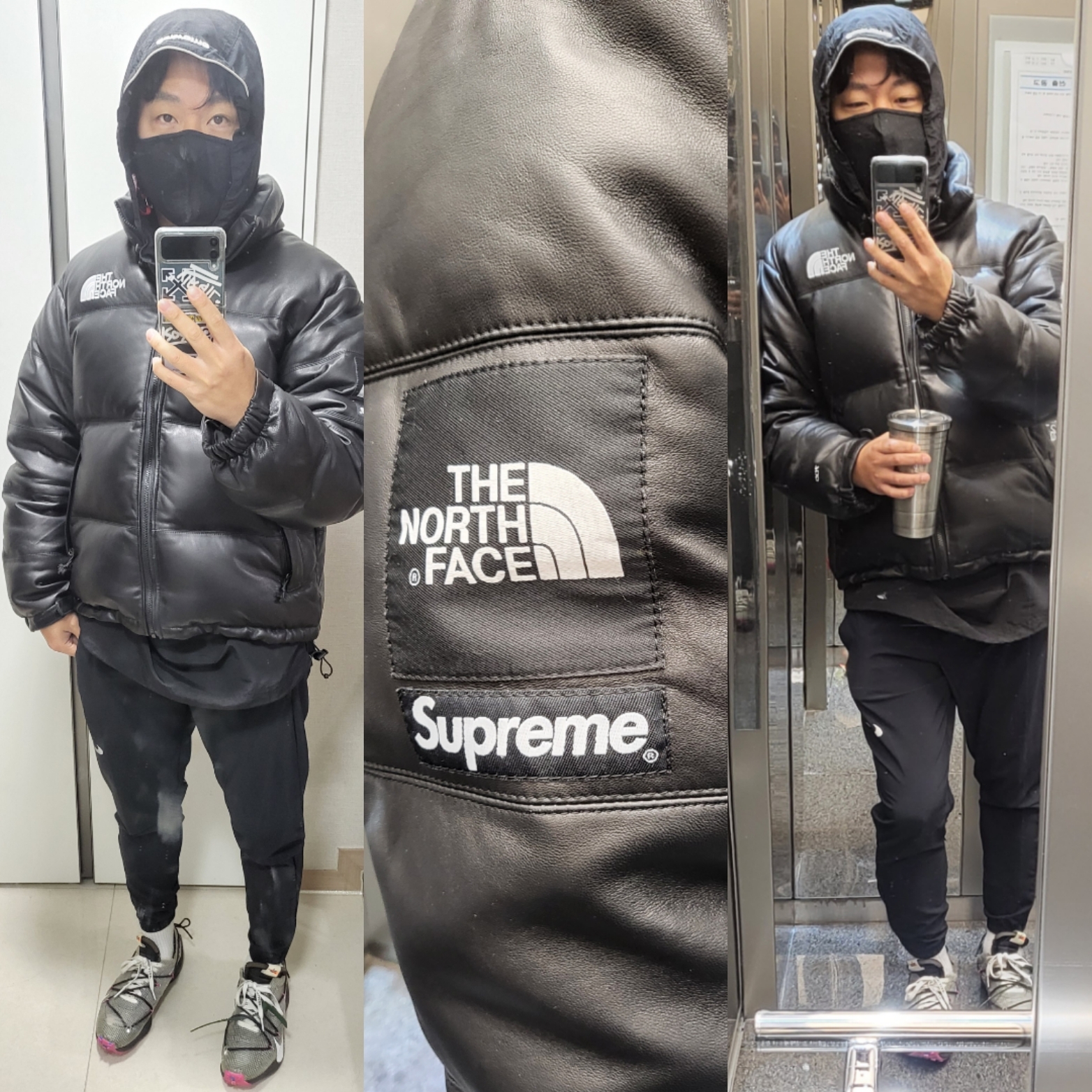 Supreme x The North Face Leather Nuptse Jacket Black - 17FW, (W) Nike x Off-White Vapor Street Black Laser Fuchsia 착용 스타일