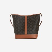 Celine Medium Bucket in Triomphe Canvas and Calfskin Tan