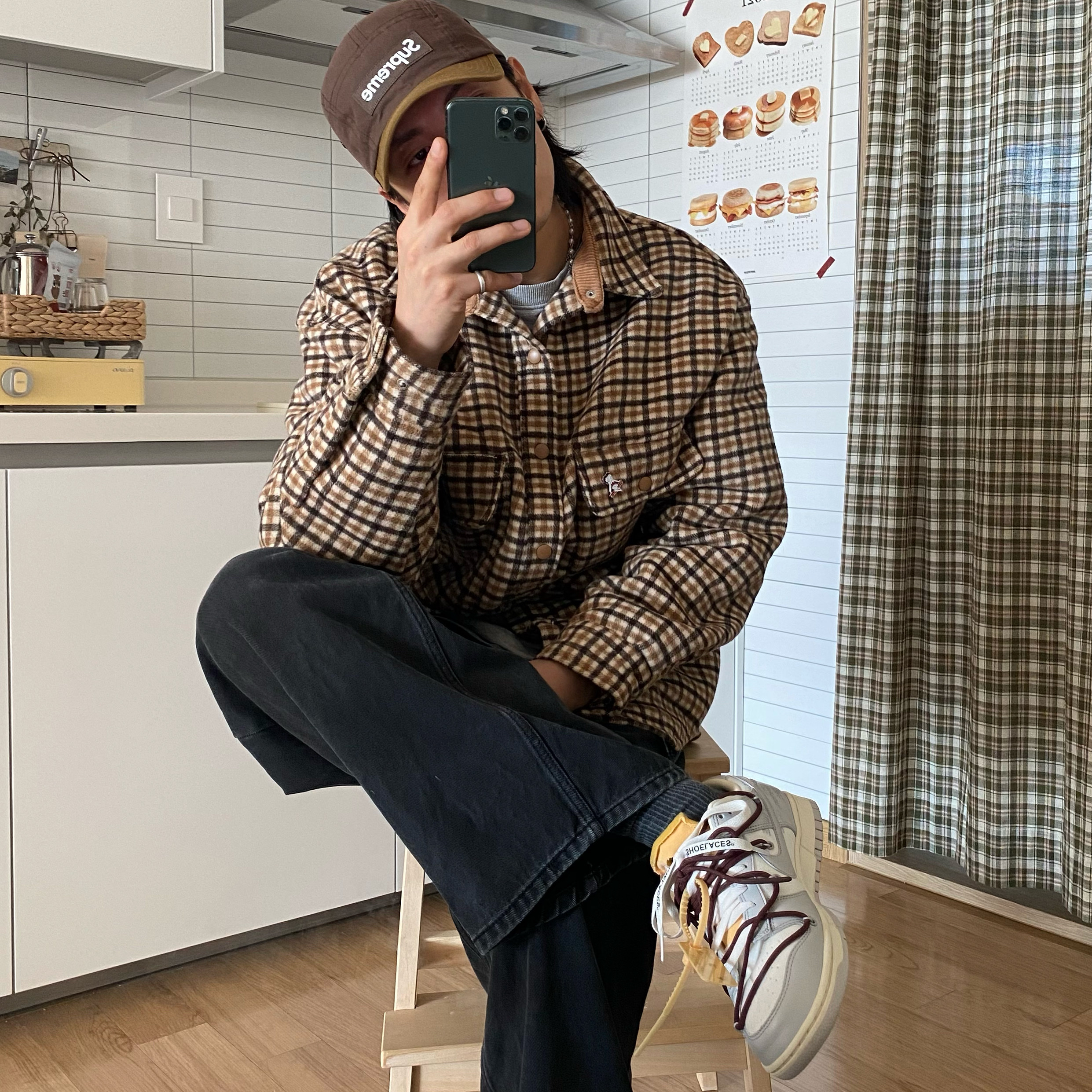 Nike x Off-White Dunk Low The 50 - Lot 46, Supreme Waxed Cotton Camp Cap Brown - 21FW 착용 스타일