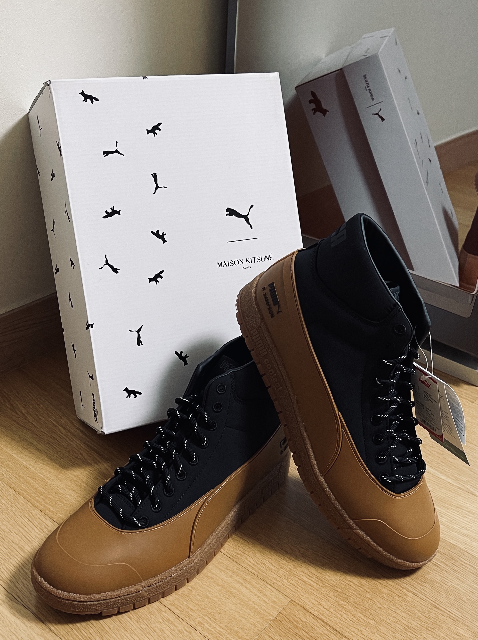 Puma x Maison Kitsune Ralph Sampson 70 Mid Rubber Black, Puma x Maison Kitsune Ralph Sampson 70 Rubber White 착용 스타일