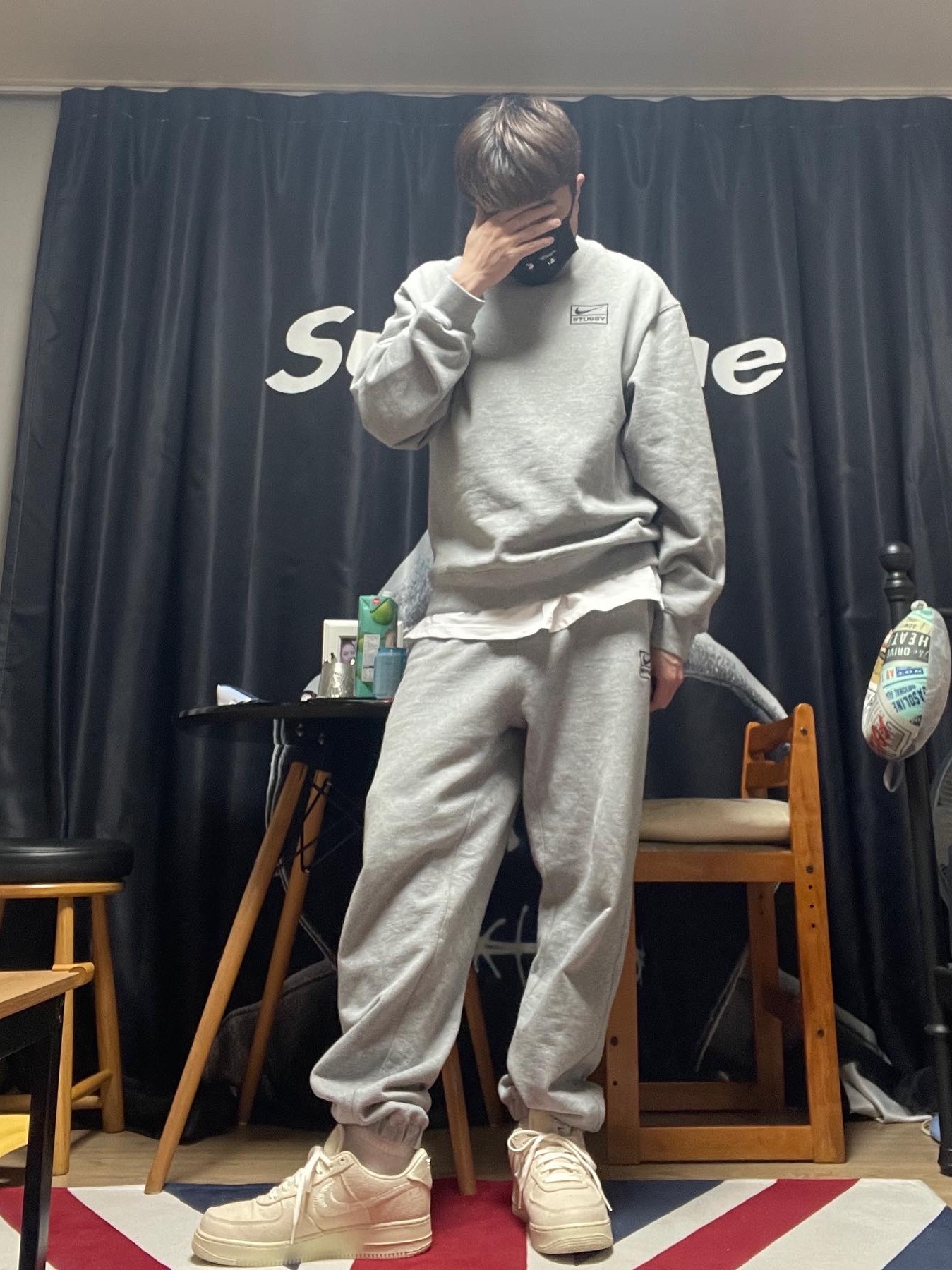 Nike x Stussy NRG BR Crew Fleece Grey, Nike x Stussy NRG BR Fleece Pants Grey 착용 스타일 - 1