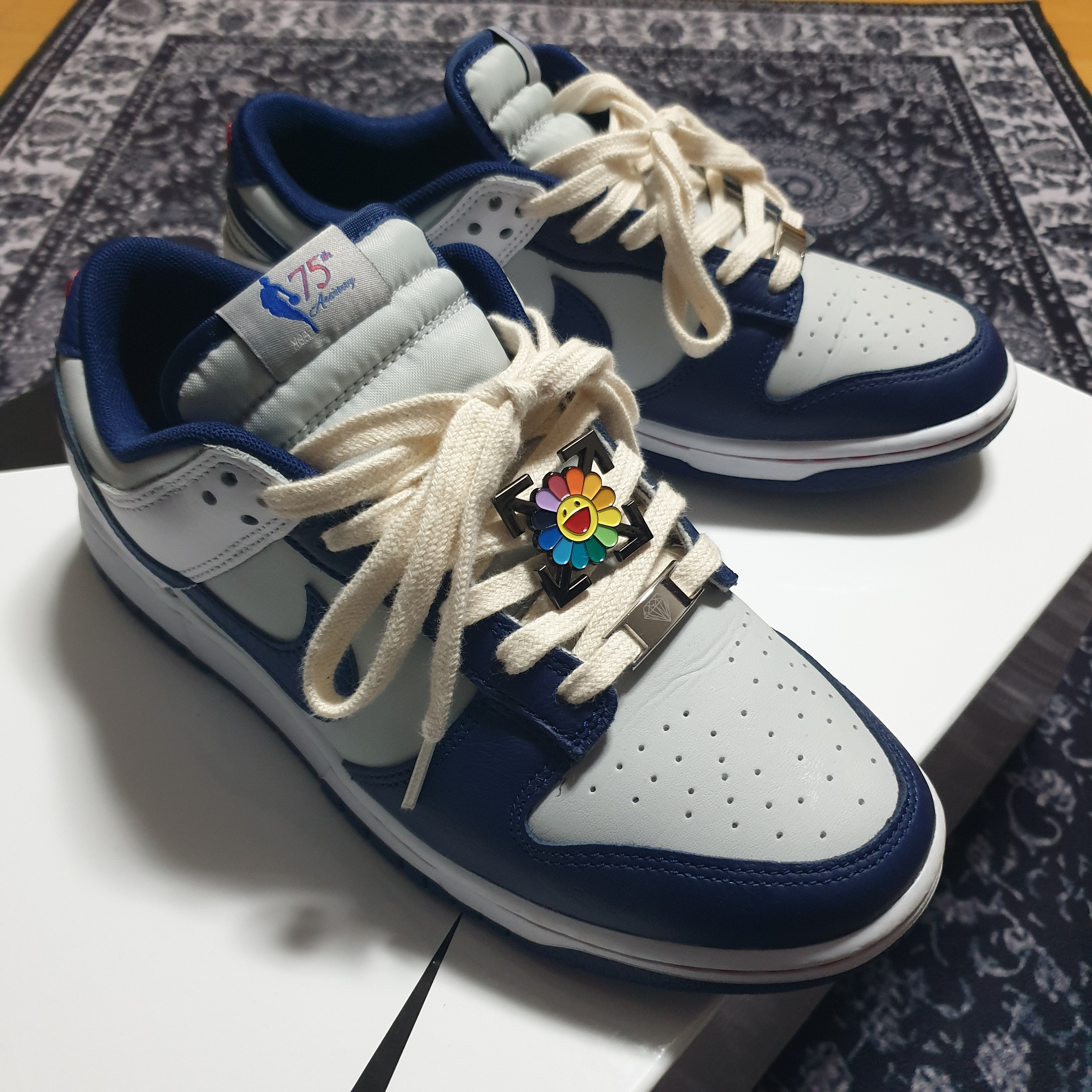 Jordan 1 x Travis Scott x Fragment Retro Low OG SP Military Blue, Nike x NBA Dunk Low Retro EMB Nets 착용 스타일 - 5
