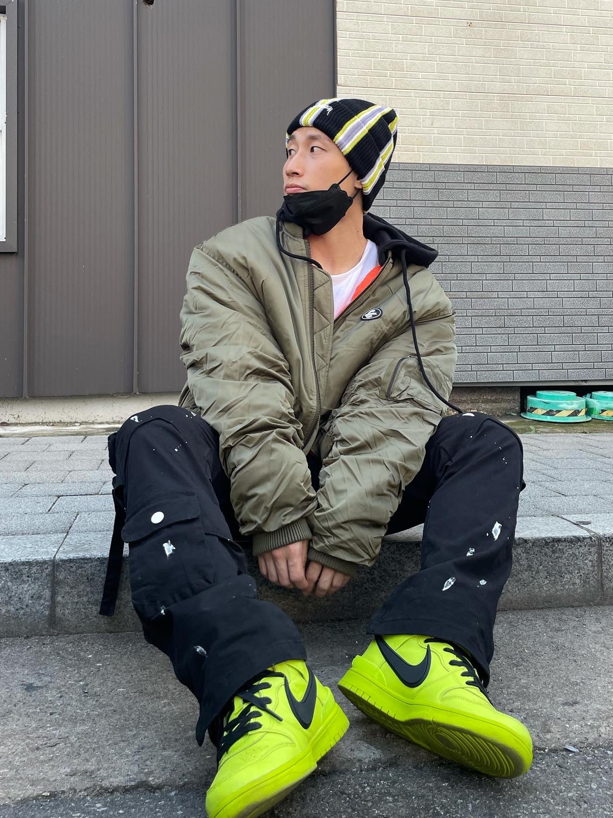 Nike x Ambush Dunk High Flash Lime 착용 스타일