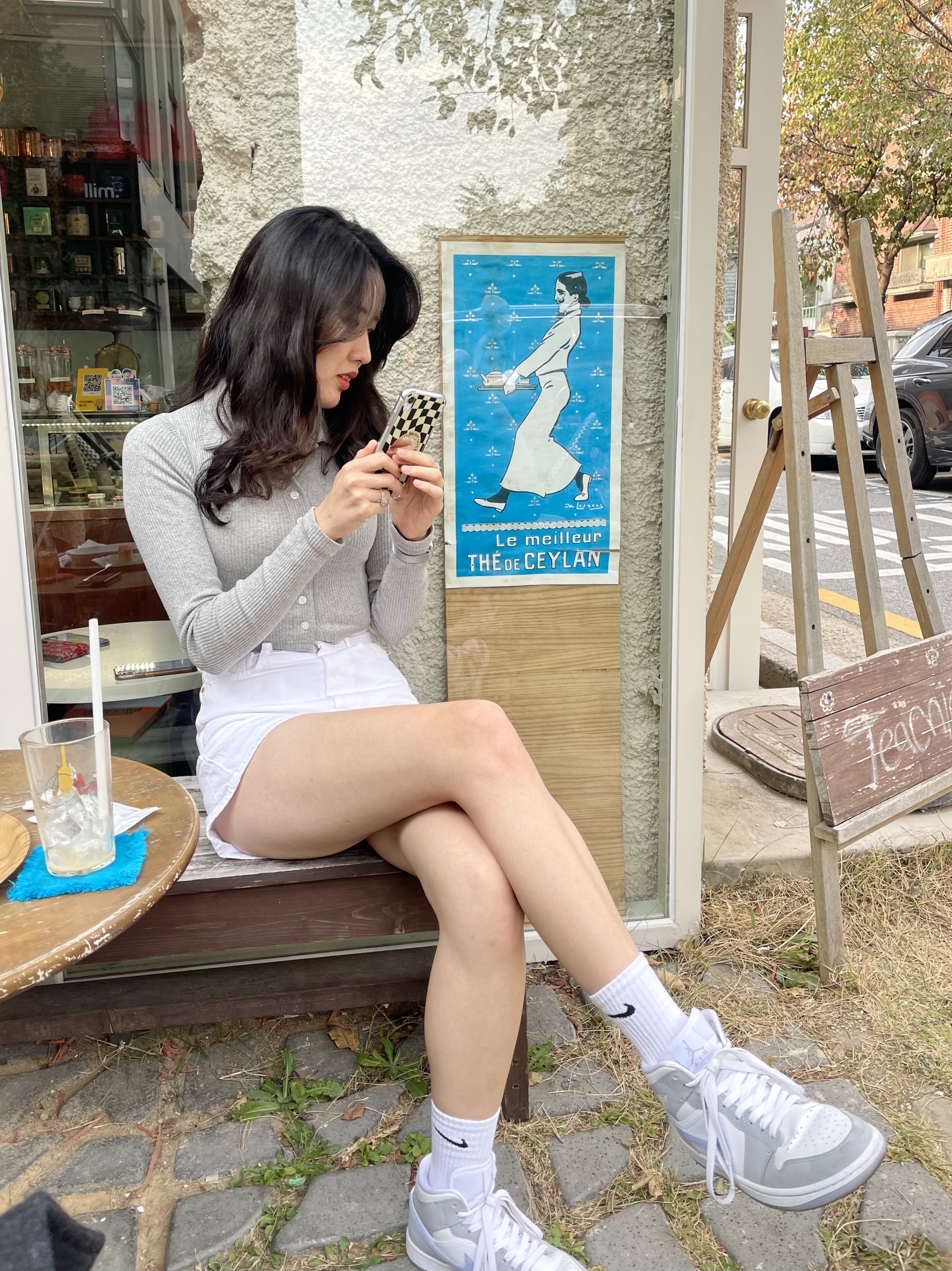 (W) Jordan 1 Mid Wolf Grey 착용 스타일