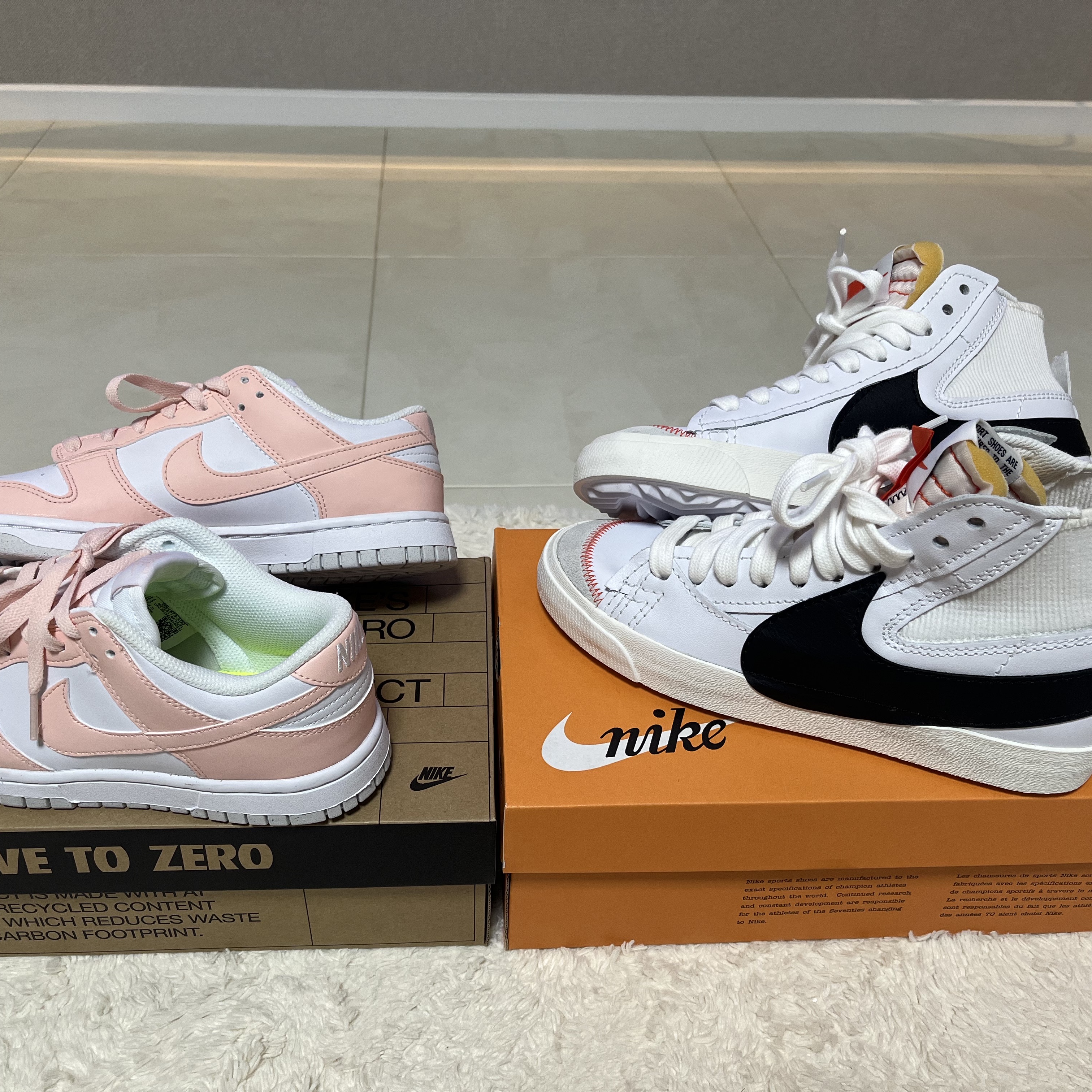 Nike Blazer Mid '77 Jumbo White and Black, (W) Nike Dunk Low Next Nature Pale Coral 착용 스타일