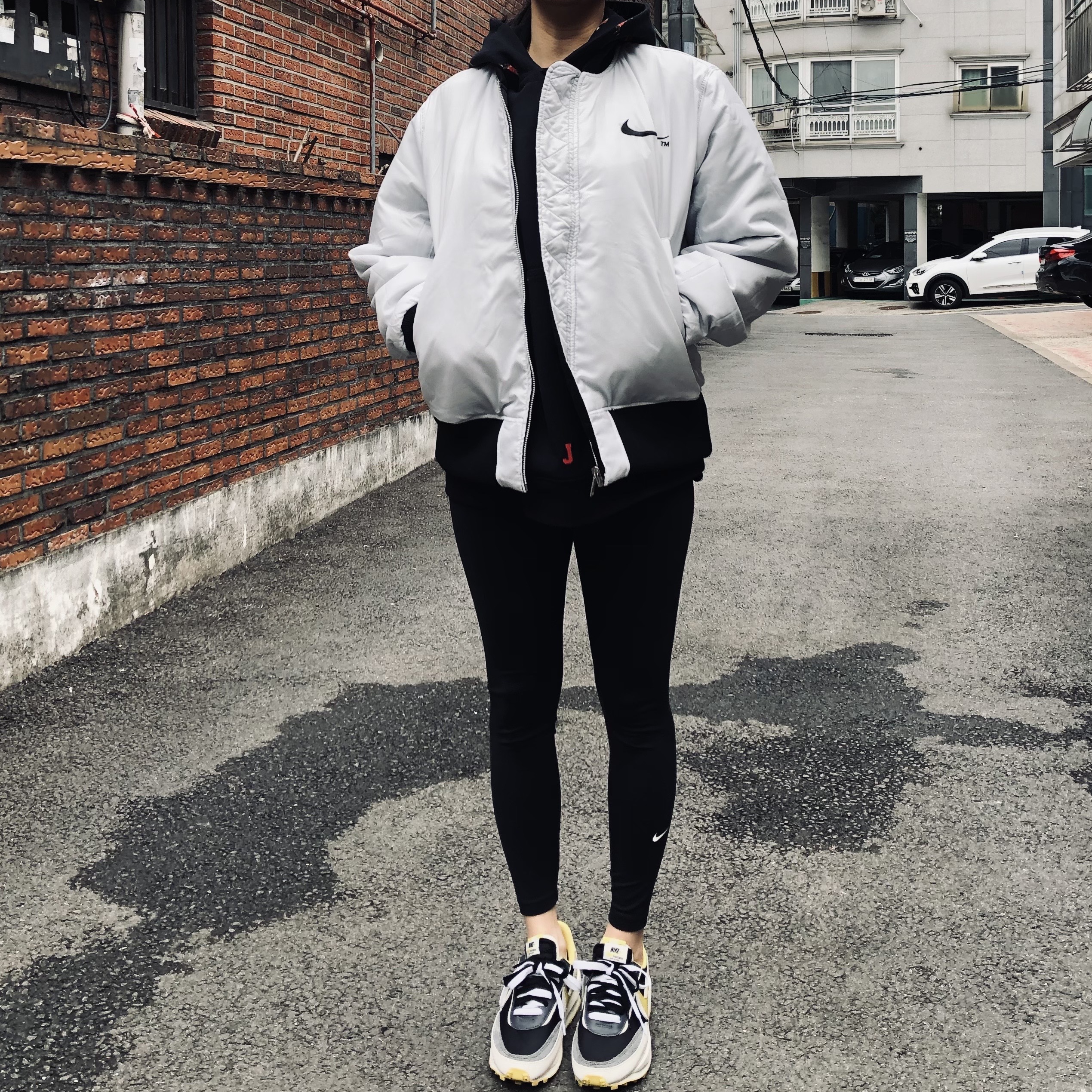 Nike NSW Swoosh Therma-Fit Bomber Black - Asia, Nike x Sacai x Undercover LDWaffle Black Bright Citron 착용 스타일 - 2