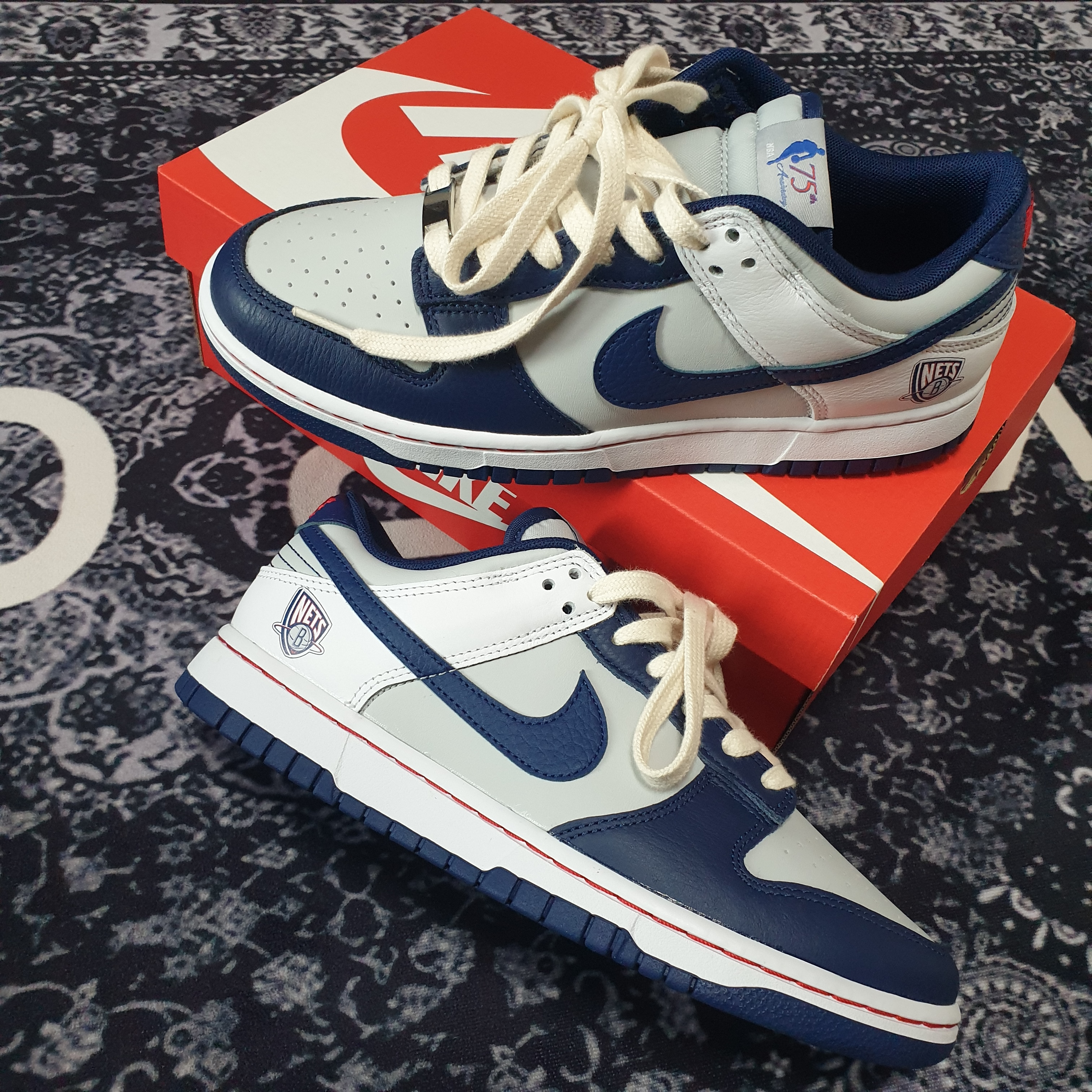 Jordan 1 x Travis Scott x Fragment Retro Low OG SP Military Blue, Nike x NBA Dunk Low Retro EMB Nets 착용 스타일 - 3