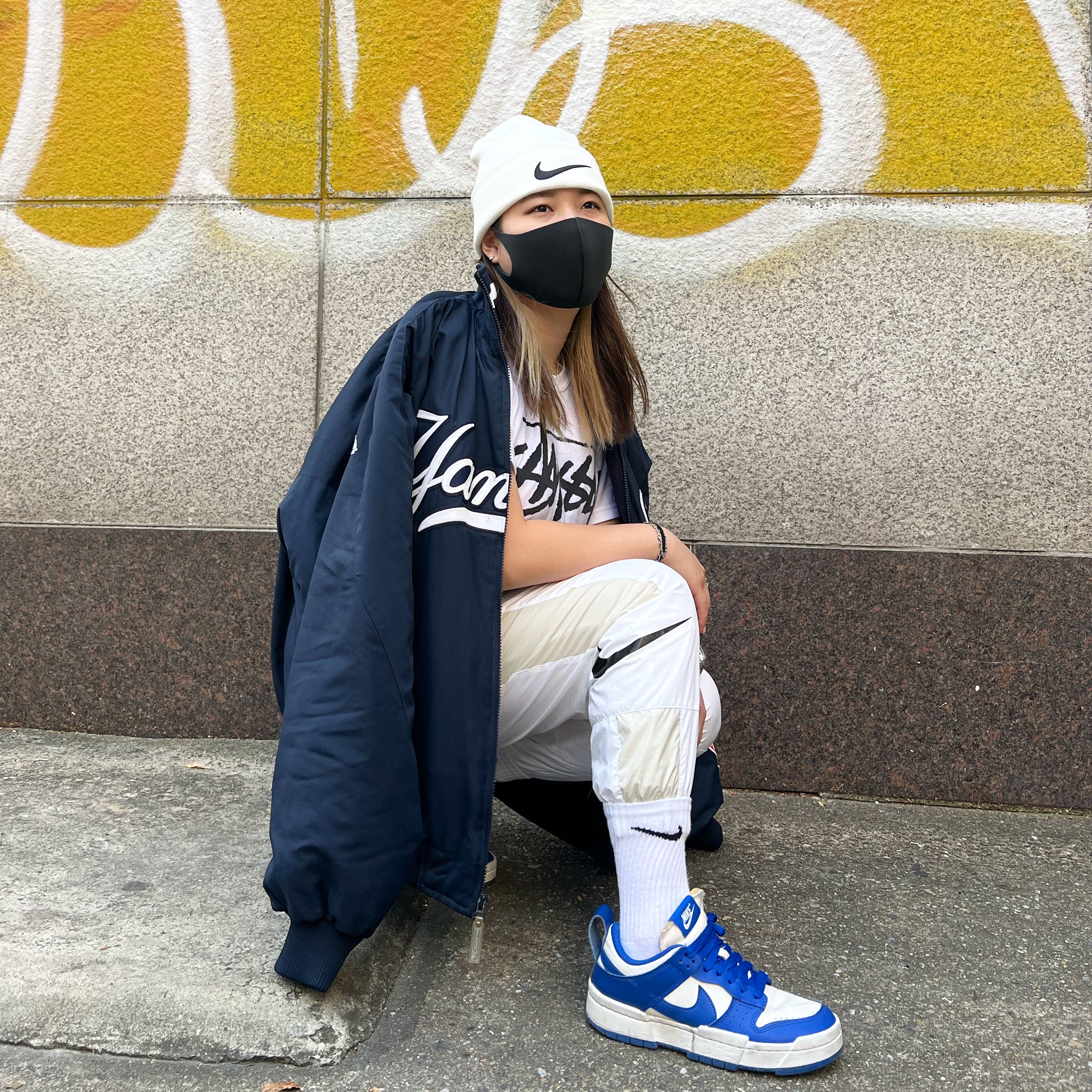 Nike x Stussy Cuff Beanie White, Stussy World Tour T-Shirt White 착용 스타일