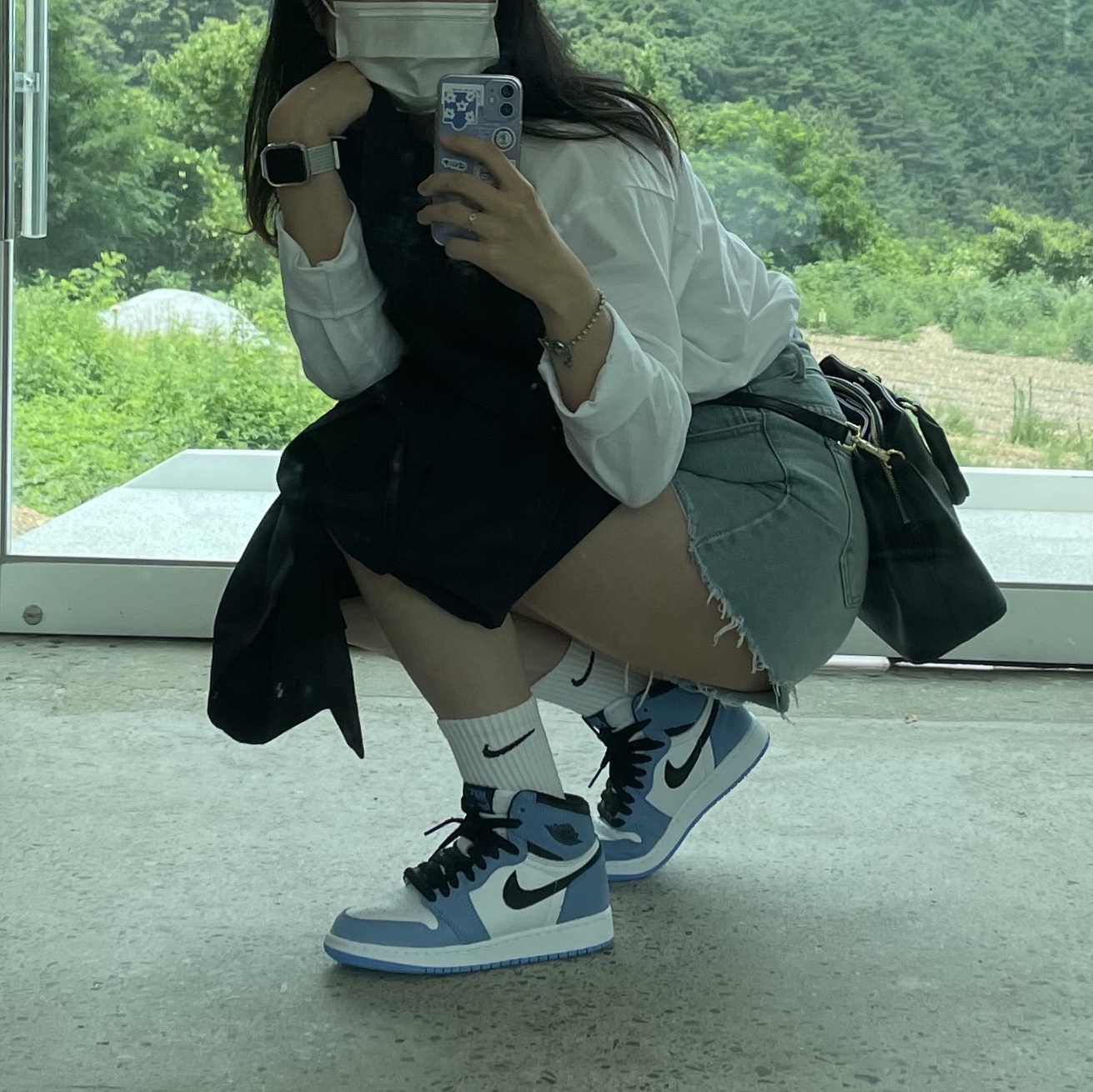 Jordan 1 Retro High OG University Blue, (GS) Jordan 1 Retro High OG University Blue 착용 스타일