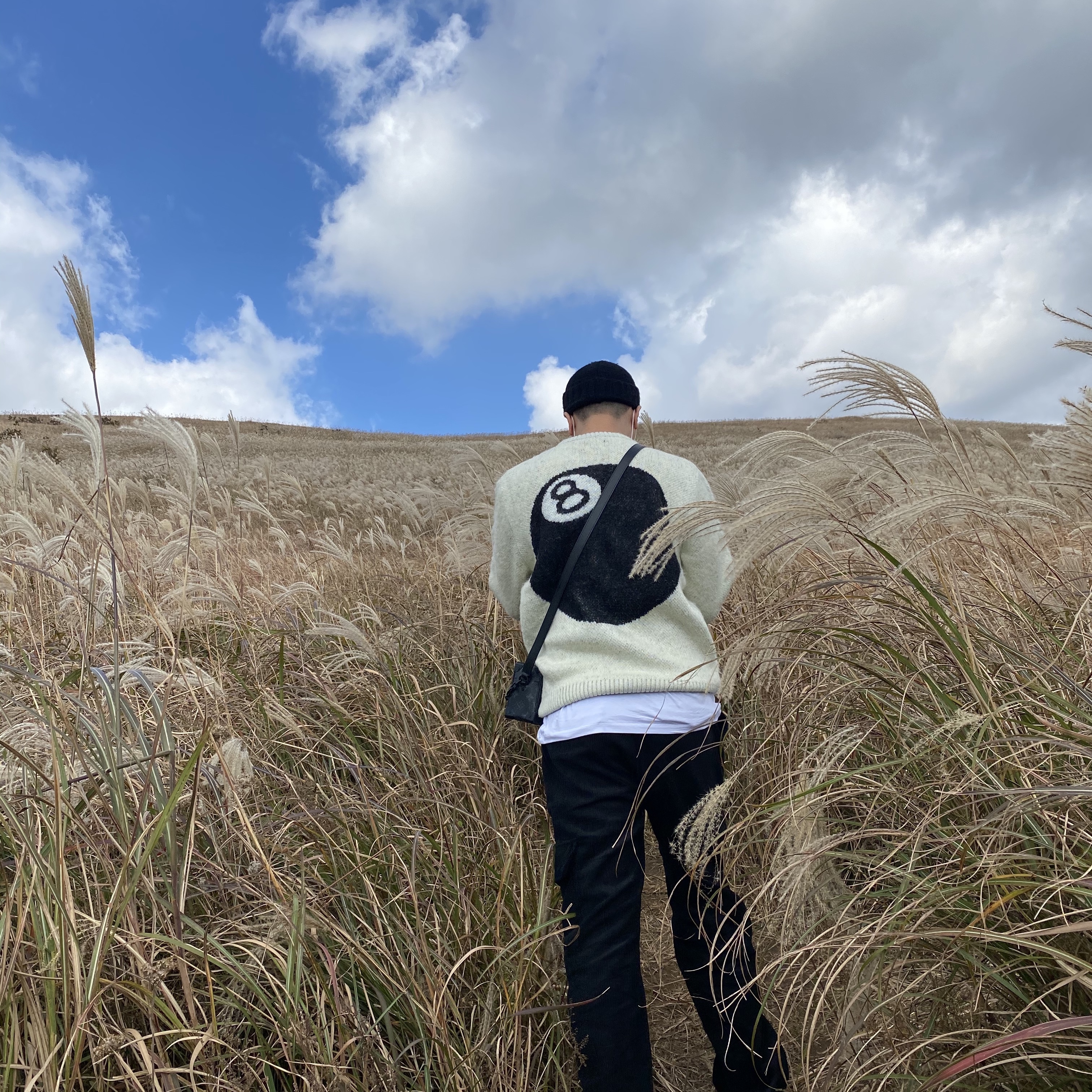 Stussy 8 Ball Heavy Brushed Mohair Sweater Cream, Louis Vuitton Mini Soft Trunk Black 착용 스타일 - 2