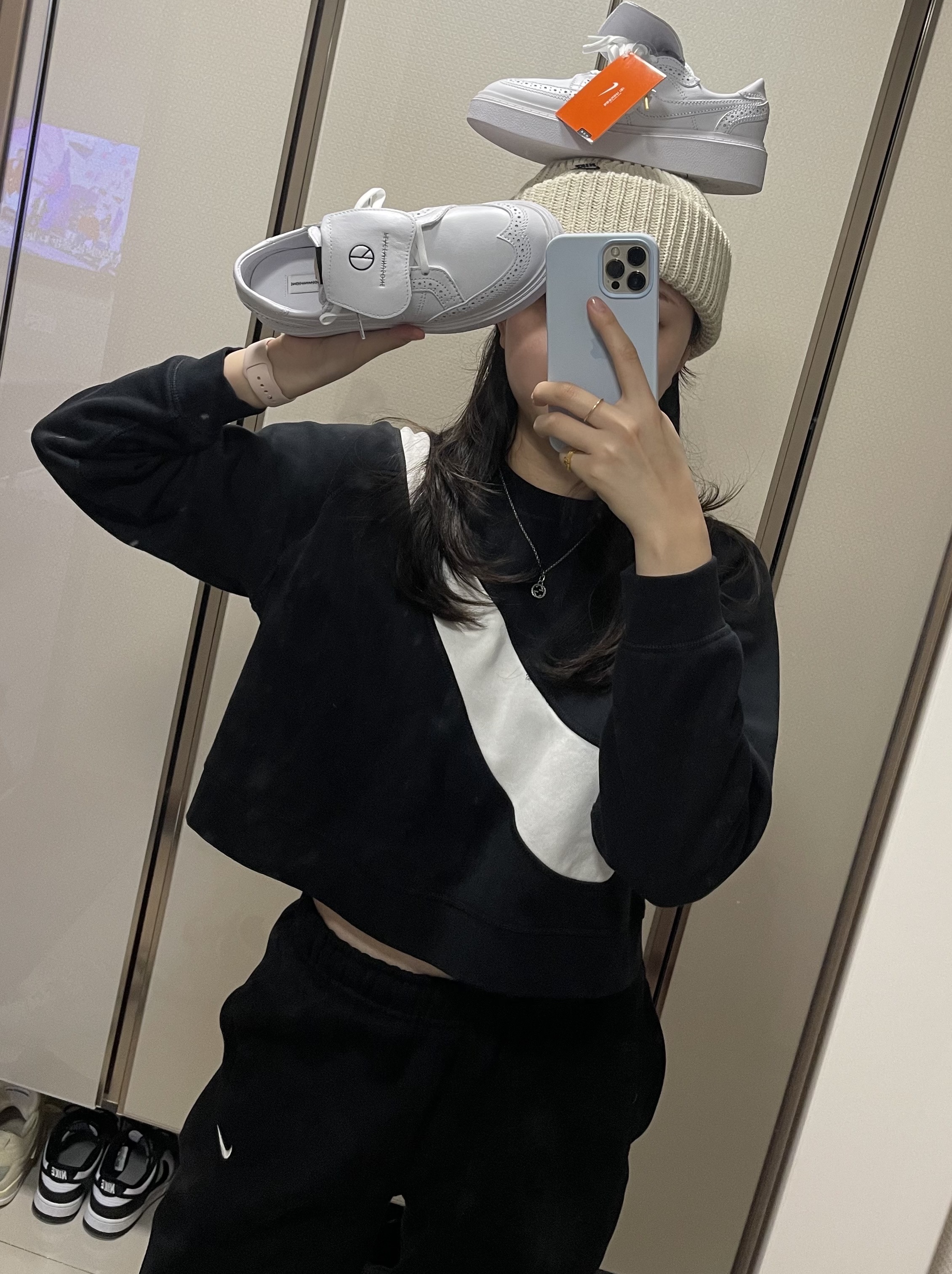 Nike x Peaceminusone Kwondo1 White, (W) Nike NRG Solo Swoosh Fleece Pants Black White - Asia 착용 스타일 - 1