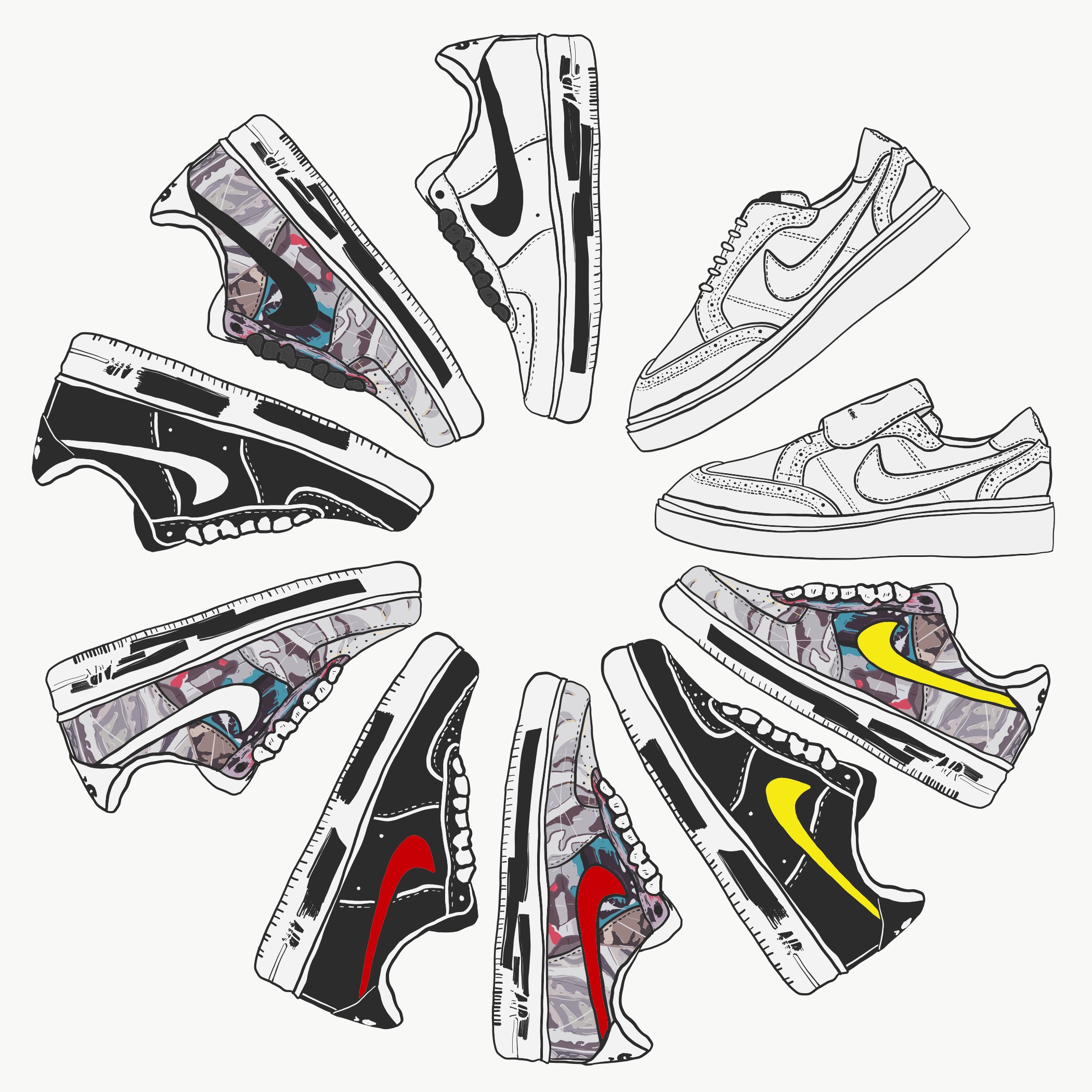 Nike x Peaceminusone Kwondo1 White, Nike x Peaceminusone Air Force 1 Low Para-Noise 2.0 착용 스타일