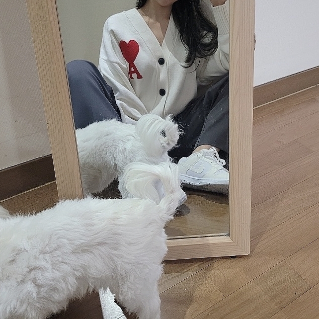 (W) Nike Dunk Low Next Nature Sail, AMI de Coeur Oversize Cardigan White Blanc - 21FW 착용 스타일