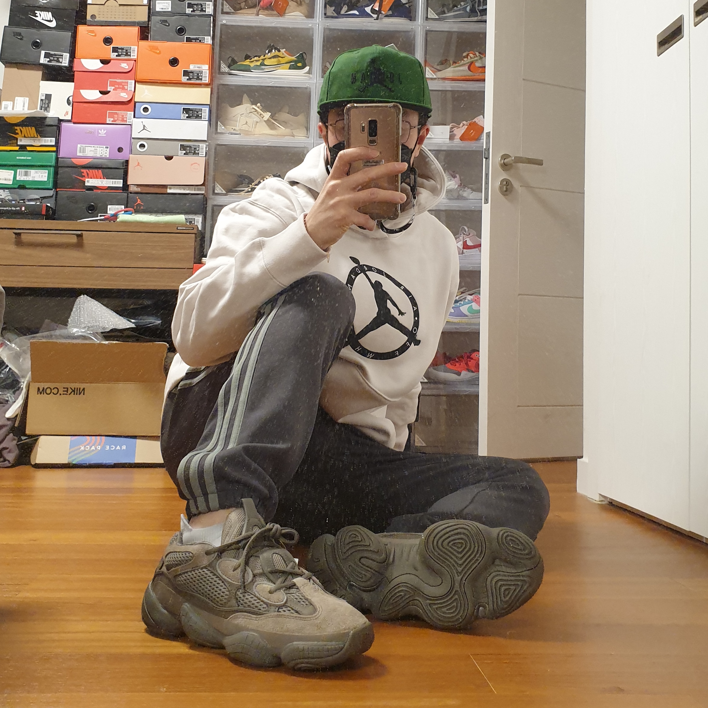 Jordan x Off-White Hoodie Phantom - Asia, Jordan x Off-White Pro Jumpman Air Cap Forest Green 착용 스타일 - 3