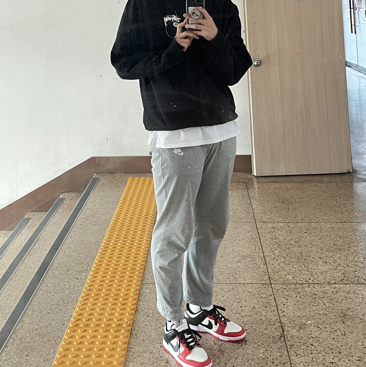 Nike x NBA Dunk Low Retro EMB Black and Chile Red, Stussy 8 Ball Crew Black - 21FW 착용 스타일