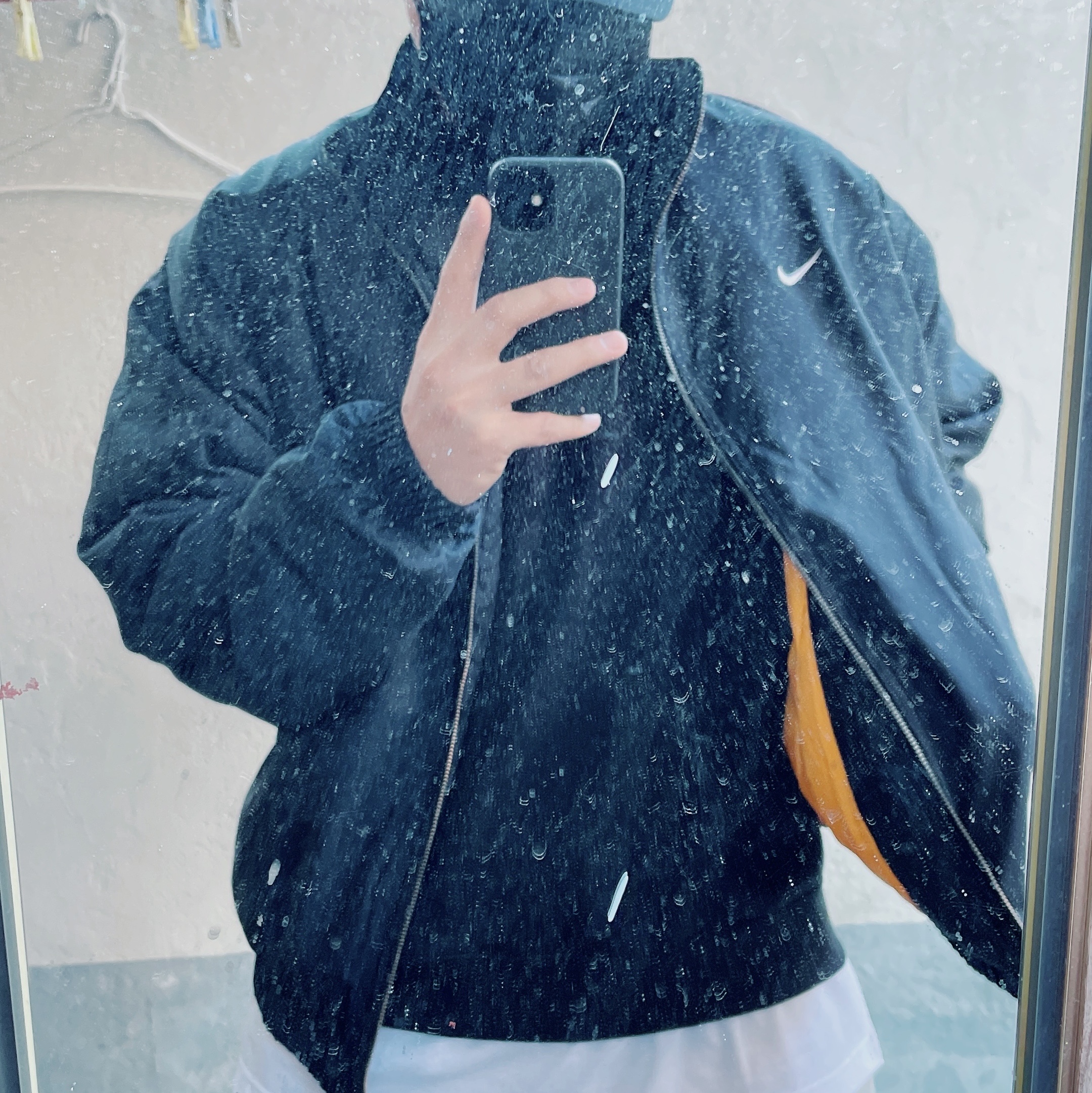 Nike NRG Solo Swoosh Satin Bomber Jacket Black Kumquat - US/EU 착용 스타일