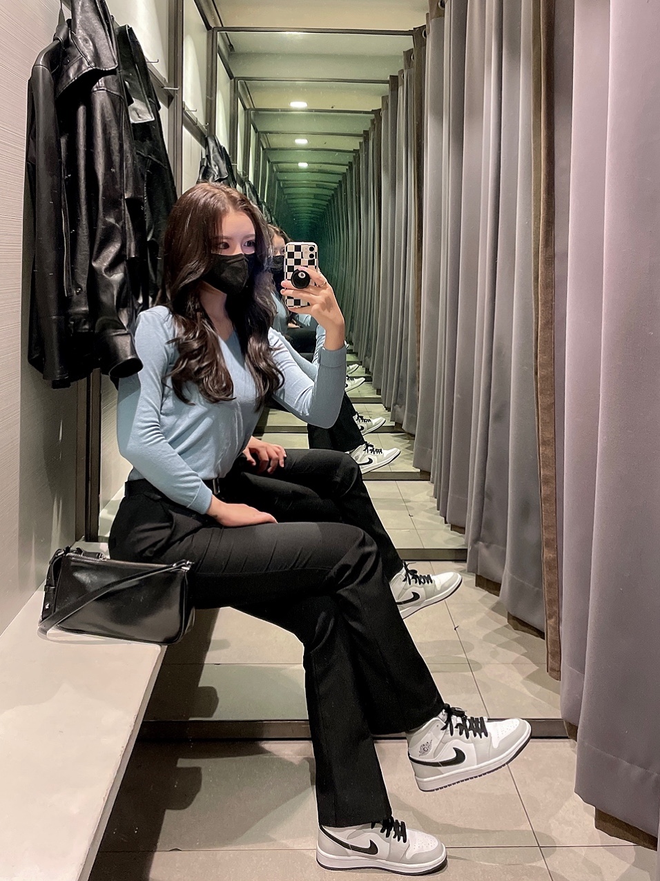 (W) Jordan 1 Mid Grey Fog 착용 스타일