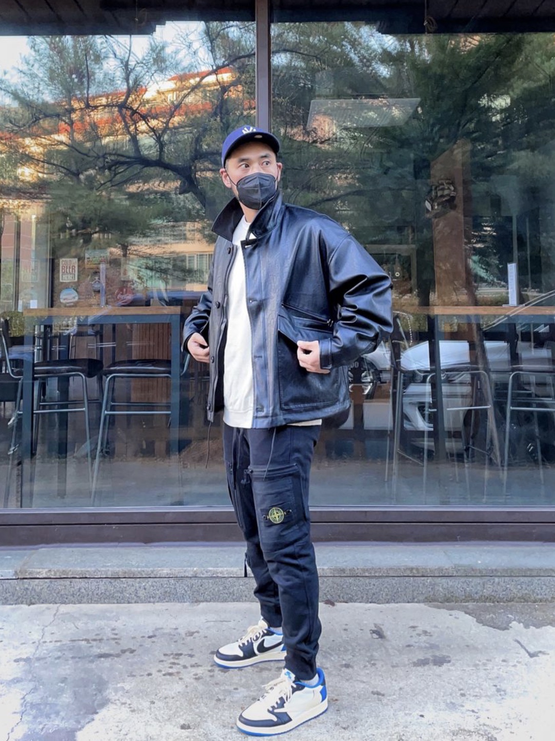 Jordan 1 x Travis Scott x Fragment Retro Low OG SP Military Blue 착용 스타일
